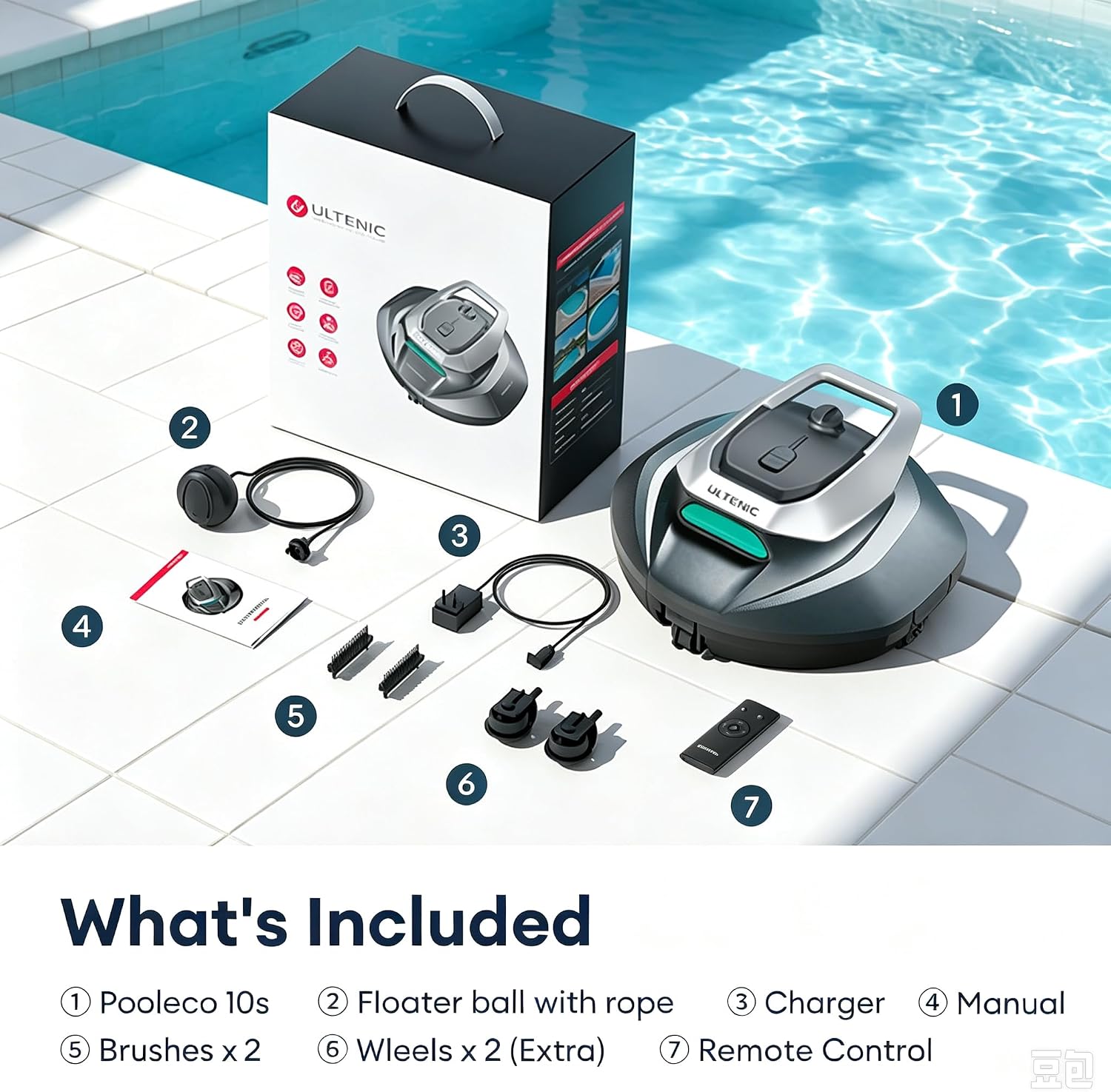 Ultenic Cordless Robotic Pool Cleaner with Remote&APP Control. Pool Vacuum for Above & In-Ground Pool up to 850 Sq.ft.. 90 Mins Long Runtime. Fast Charging. Self-Parking&2.5L Large Filter. Green