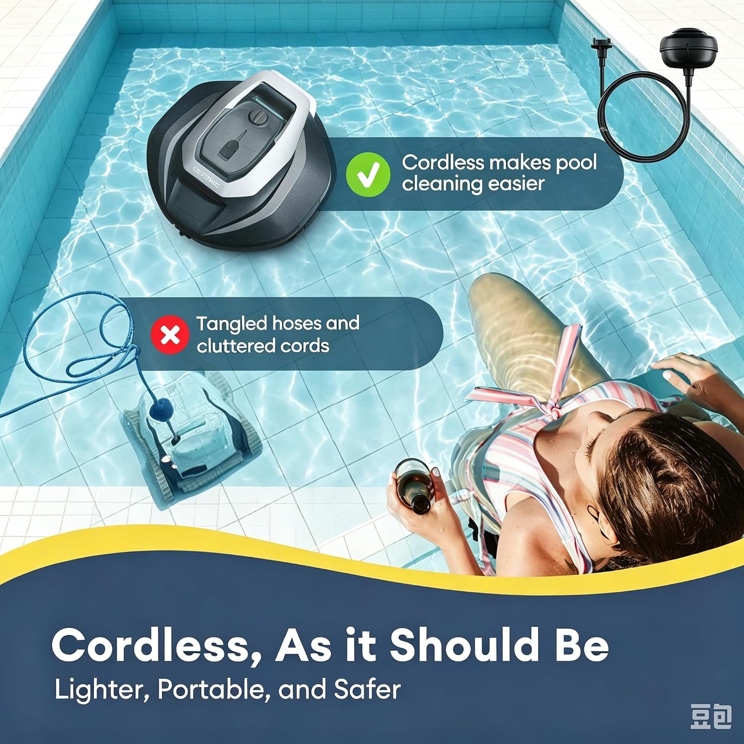 Ultenic Cordless Robotic Pool Cleaner with Remote&APP Control. Pool Vacuum for Above & In-Ground Pool up to 850 Sq.ft.. 90 Mins Long Runtime. Fast Charging. Self-Parking&2.5L Large Filter. Green