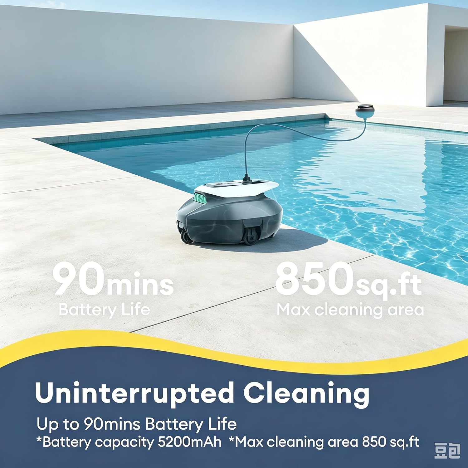 Ultenic Cordless Robotic Pool Cleaner with Remote&APP Control. Pool Vacuum for Above & In-Ground Pool up to 850 Sq.ft.. 90 Mins Long Runtime. Fast Charging. Self-Parking&2.5L Large Filter. Green