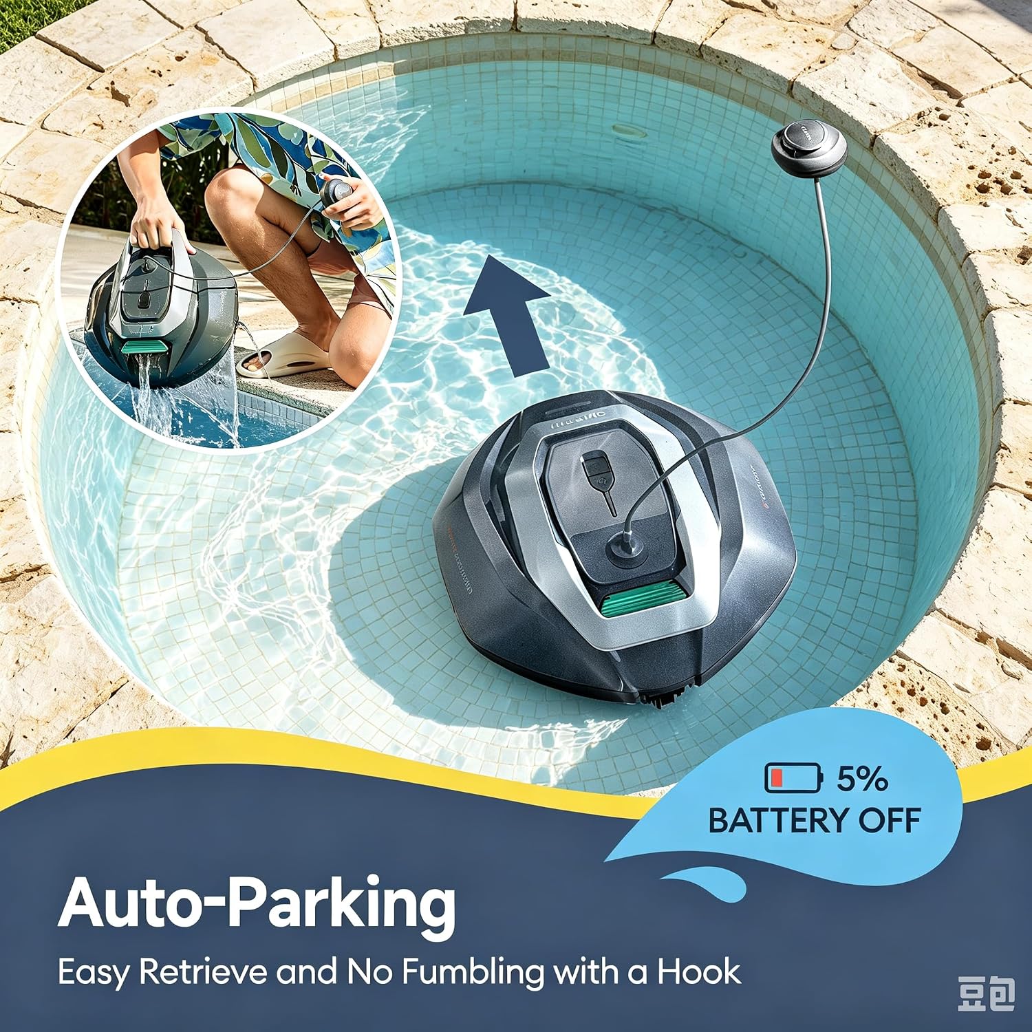 Ultenic Cordless Robotic Pool Cleaner with Remote&APP Control. Pool Vacuum for Above & In-Ground Pool up to 850 Sq.ft.. 90 Mins Long Runtime. Fast Charging. Self-Parking&2.5L Large Filter. Green