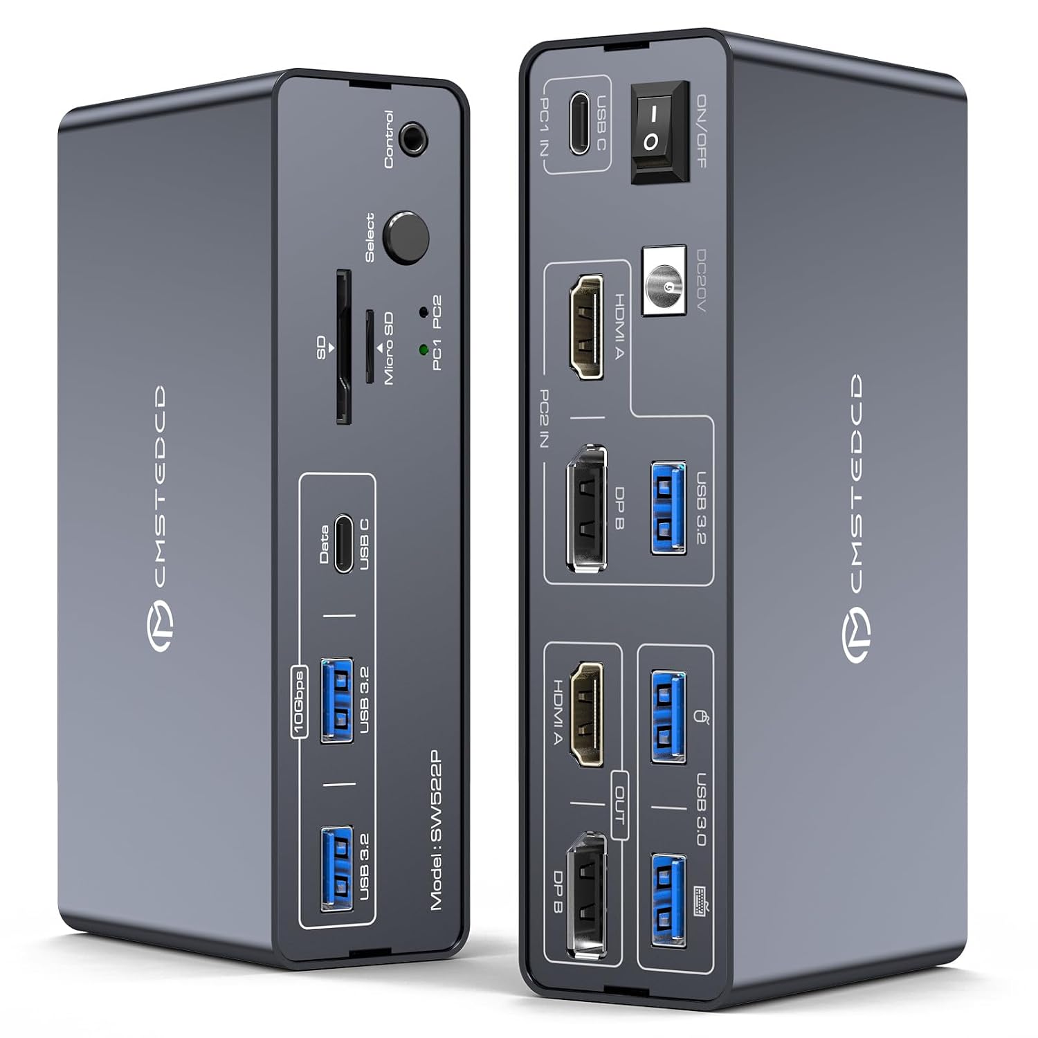 KVM Switch 2 Monitors 2 Computers Docking Station USB C + HDMI/DP Input with 100W PD. 4K60Hz/4K120Hz Displayport HDMI Dual Monitor for Laptop and Desktop Share 13-in-1 Dock Aluminum Case Plug and Play
