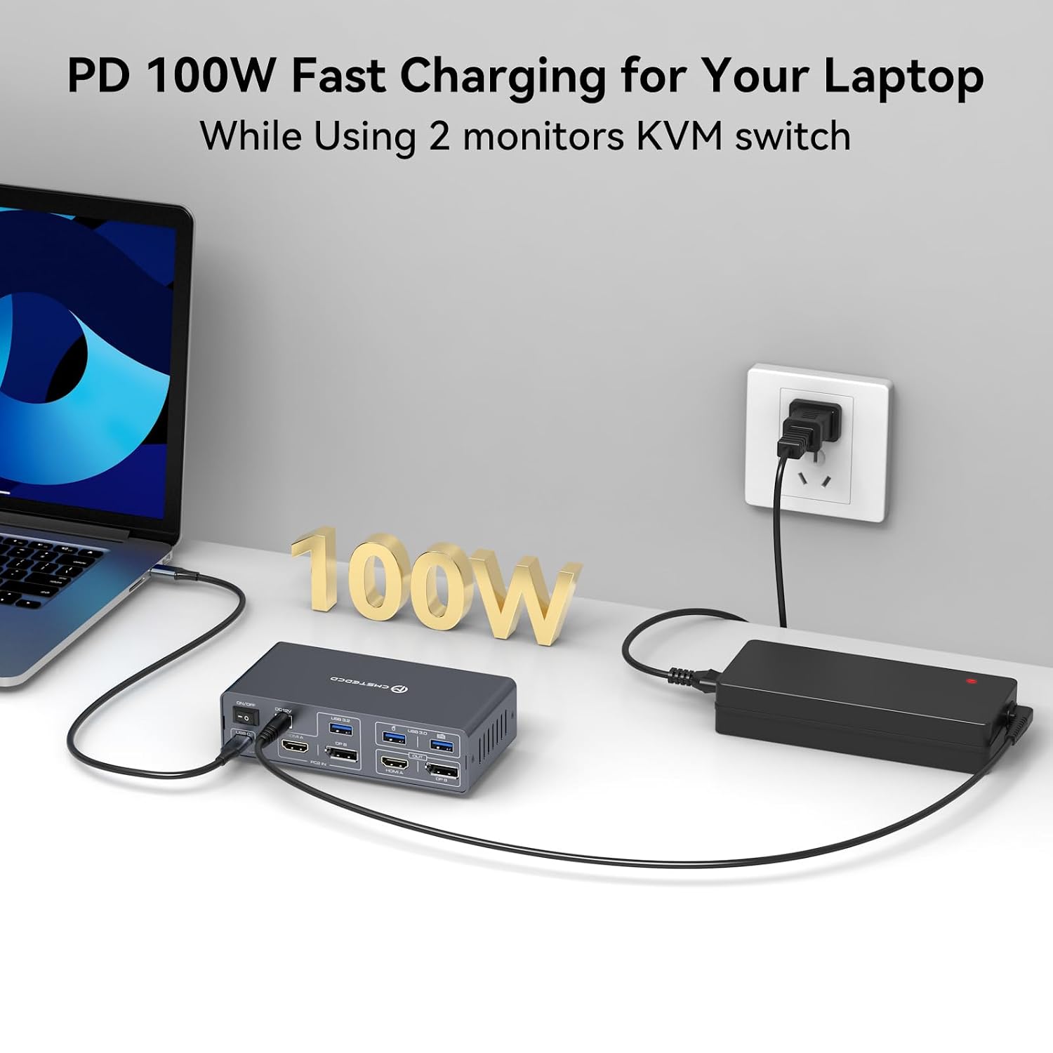KVM Switch 2 Monitors 2 Computers Docking Station USB C + HDMI/DP Input with 100W PD. 4K60Hz/4K120Hz Displayport HDMI Dual Monitor for Laptop and Desktop Share 13-in-1 Dock Aluminum Case Plug and Play
