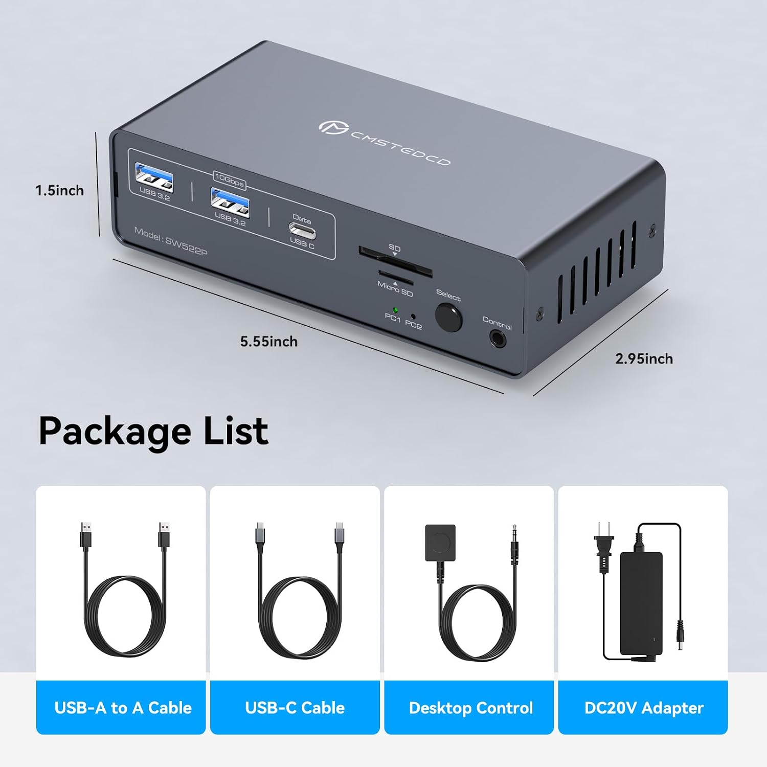 KVM Switch 2 Monitors 2 Computers Docking Station USB C + HDMI/DP Input with 100W PD. 4K60Hz/4K120Hz Displayport HDMI Dual Monitor for Laptop and Desktop Share 13-in-1 Dock Aluminum Case Plug and Play