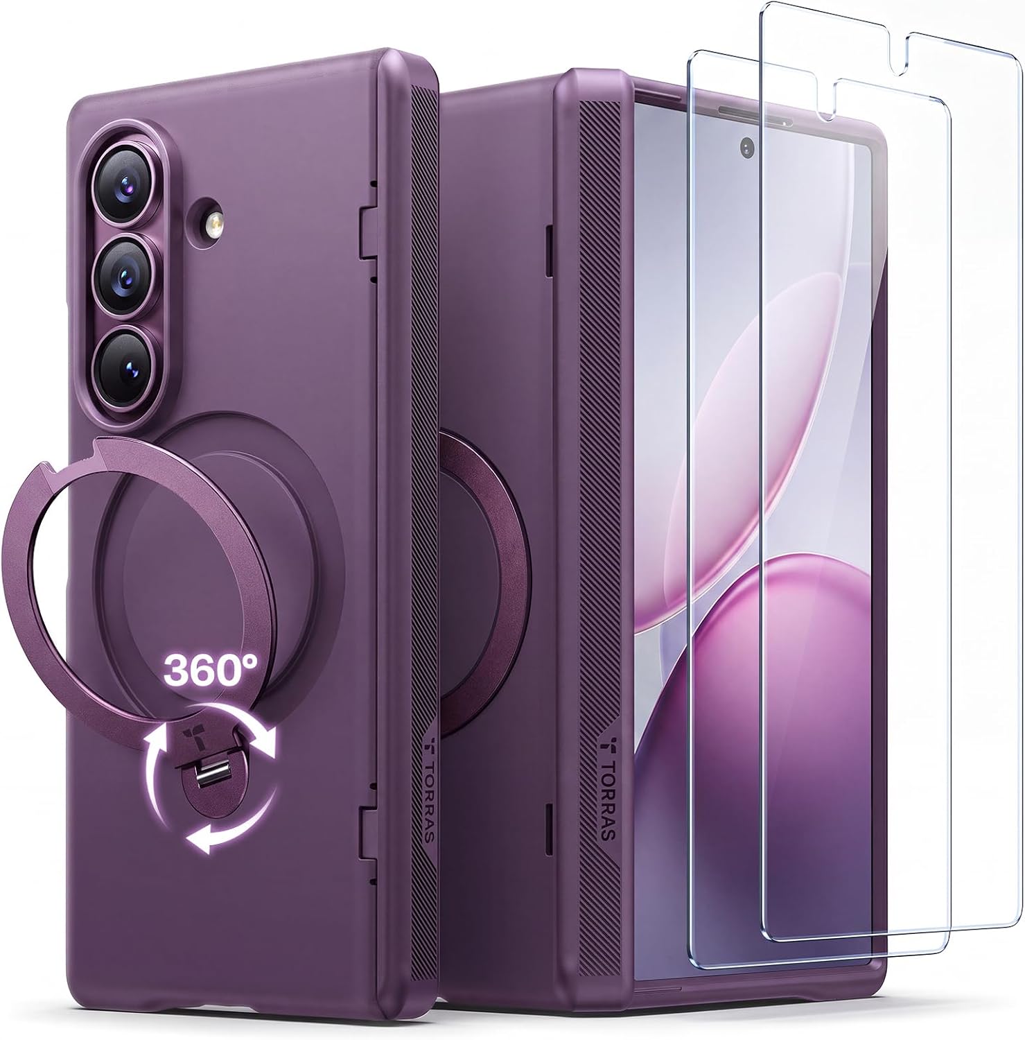 TORRAS 360 Spin Magnetic Stand Case for Galaxy Z Fold 8 Ultra. MIL-Grade | Hinge Protection. Compatible with MagSafe. 360 Kickstand. Hard Slim Protevtive. 2 Screen Protectors. Violet Purple