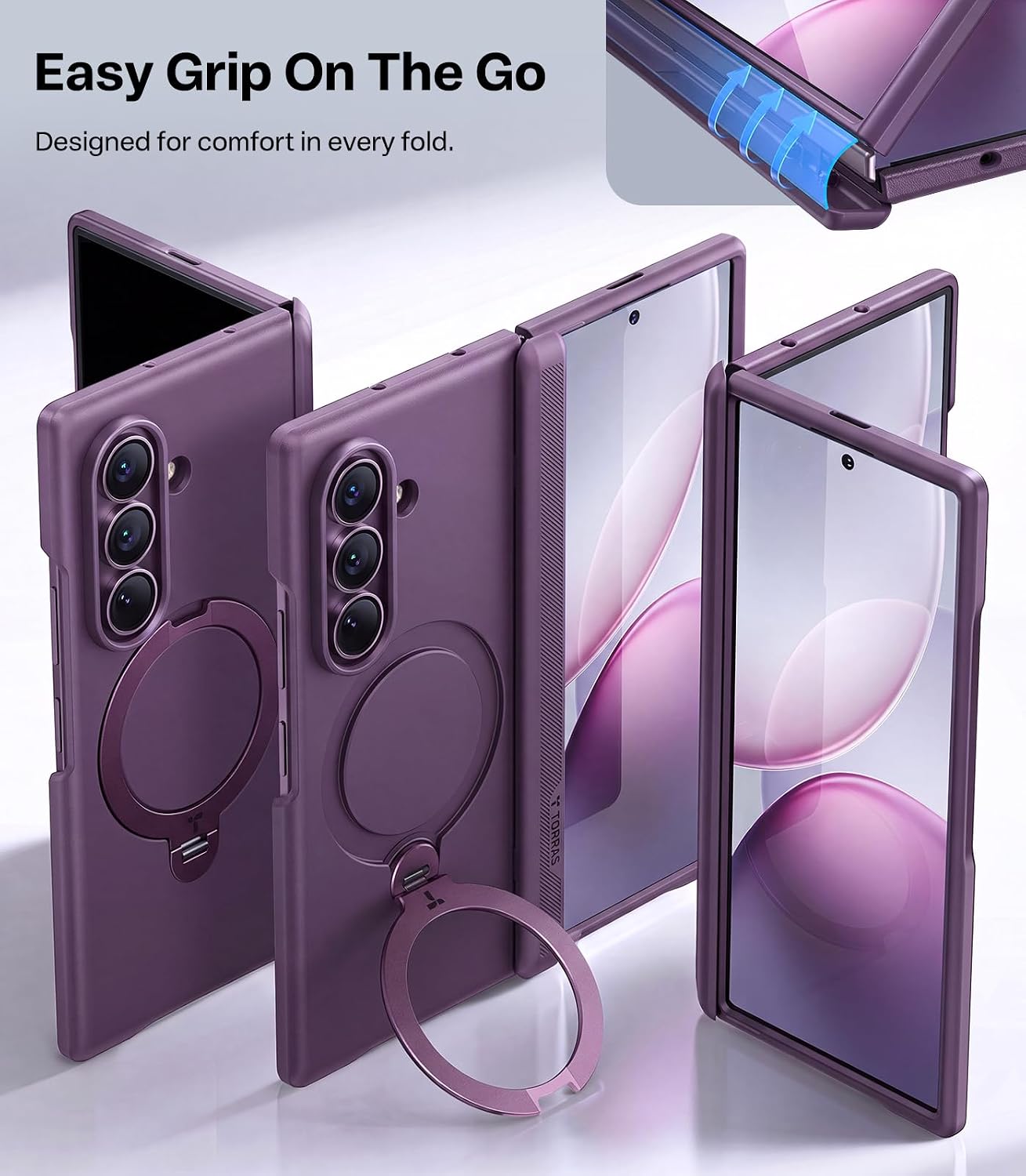 TORRAS 360 Spin Magnetic Stand Case for Galaxy Z Fold 8 Ultra. MIL-Grade | Hinge Protection. Compatible with MagSafe. 360 Kickstand. Hard Slim Protevtive. 2 Screen Protectors. Violet Purple