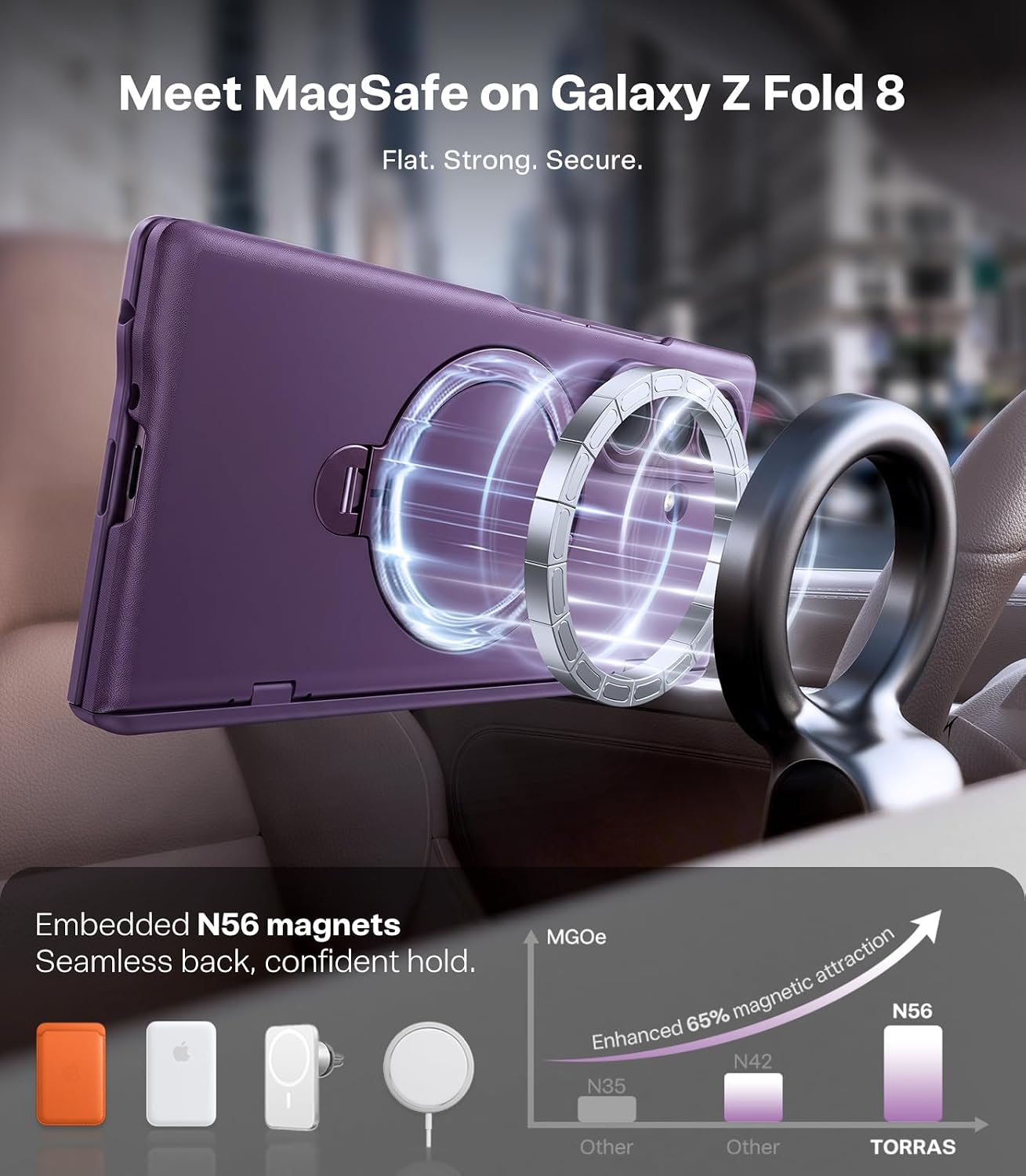TORRAS 360 Spin Magnetic Stand Case for Galaxy Z Fold 8 Ultra. MIL-Grade | Hinge Protection. Compatible with MagSafe. 360 Kickstand. Hard Slim Protevtive. 2 Screen Protectors. Violet Purple