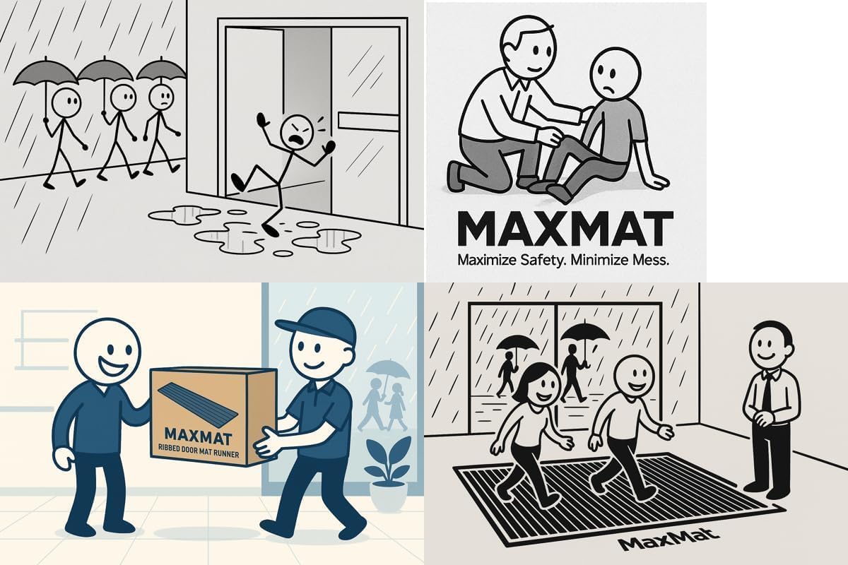 MaxMat Durable Rubber Door Mat - Heavy Duty. Indoor/Outdoor. Easy Clean. Waterproof. Low-Profile Mat for Entry. Patio. Garage - Stylish (Charcoal. 10' x 4' (Mud Trapper))