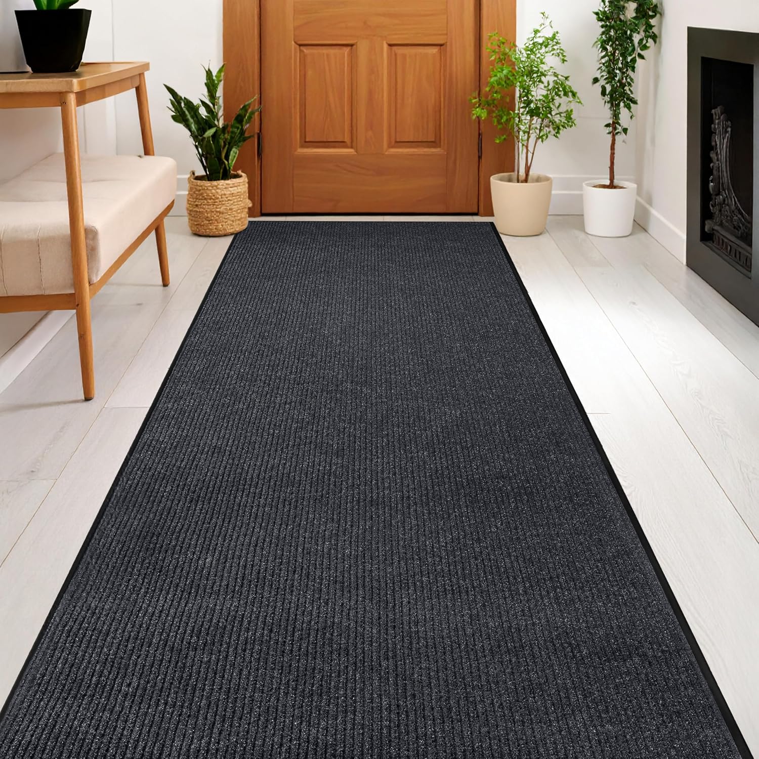 MaxMat Durable Rubber Door Mat - Heavy Duty. Indoor/Outdoor. Easy Clean. Waterproof. Low-Profile Mat for Entry. Patio. Garage - Stylish (Charcoal. 10' x 4' (Mud Trapper))