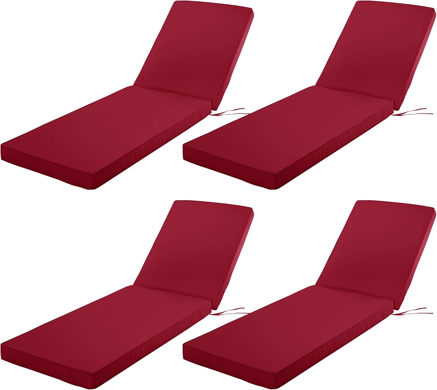 Comcaver Chaise Lounge Cushions Outdoor Set of 4. 72x21x3 Inch. Burgundy | Waterproof and Stain-Resistant Lounge Deck Reclining Chair Cushions for Patio Furniture Lawn Pool Resort Hotel