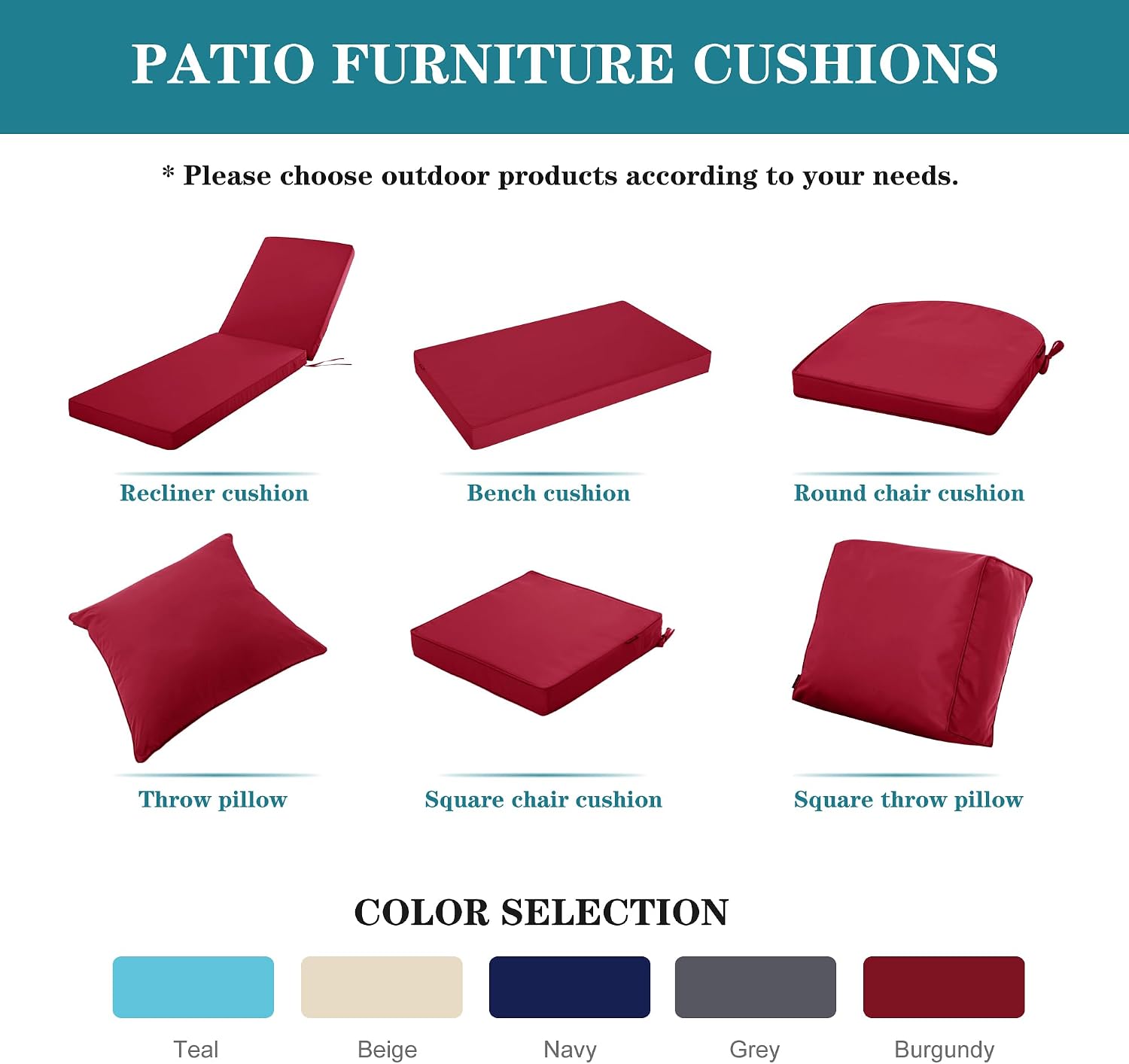 Comcaver Chaise Lounge Cushions Outdoor Set of 4. 72x21x3 Inch. Burgundy | Waterproof and Stain-Resistant Lounge Deck Reclining Chair Cushions for Patio Furniture Lawn Pool Resort Hotel