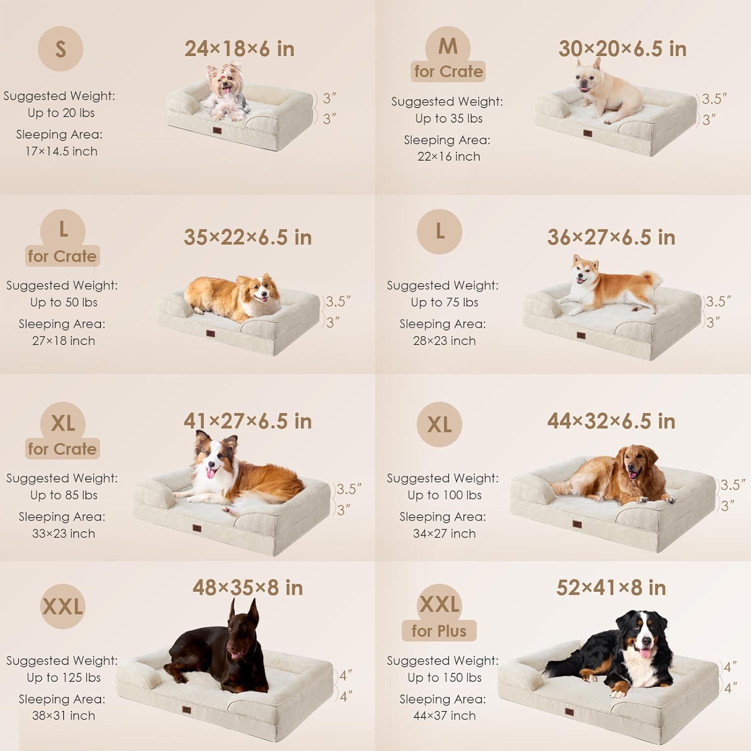 EHEYCIGA Orthopedic Small Dog Bed. Waterproof Memory Foam Washable Pet Beds | Non-Slip Bottom and Egg-Crate Foam Medium Pet Couch Bed with Washable Removable Cover. Beige