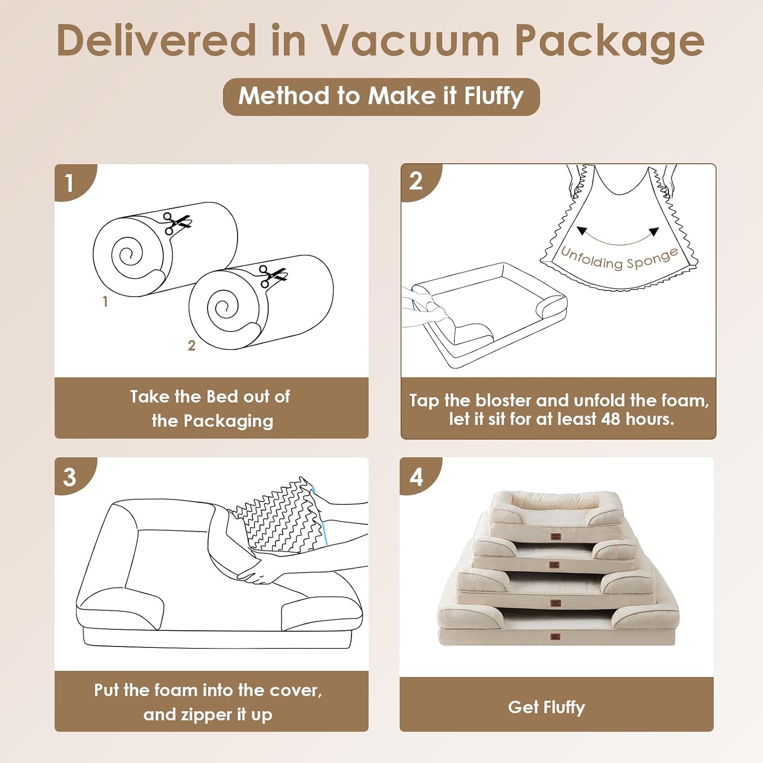 EHEYCIGA Orthopedic Small Dog Bed. Waterproof Memory Foam Washable Pet Beds | Non-Slip Bottom and Egg-Crate Foam Medium Pet Couch Bed with Washable Removable Cover. Beige