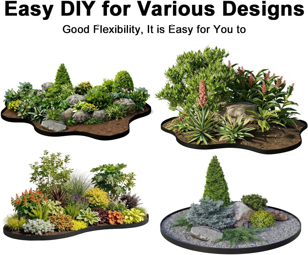 Landscape Edging Border 120FT. 4IN Tall Plastic Garden Edging | Lawn Edging Kit with 180pcs Spikes. Tool-Free Flexible Edge Border for Yard. Flowerbeds. Tree Surrounds. Pathway. Black