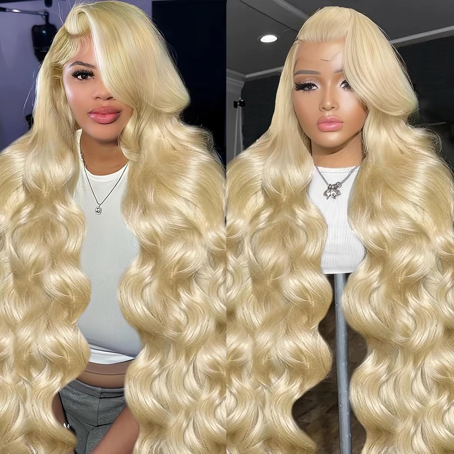 Cloudeer 613 13x6 Lace Front Wig Human Hair 32 Inch Blonde Wig Human Hair | Body Wave 13x6 HD Lace Front Wigs Human Hair Pre Plucked 200 Density Blonde Frontal Wigs Human Hair Glueless Wigs for Women