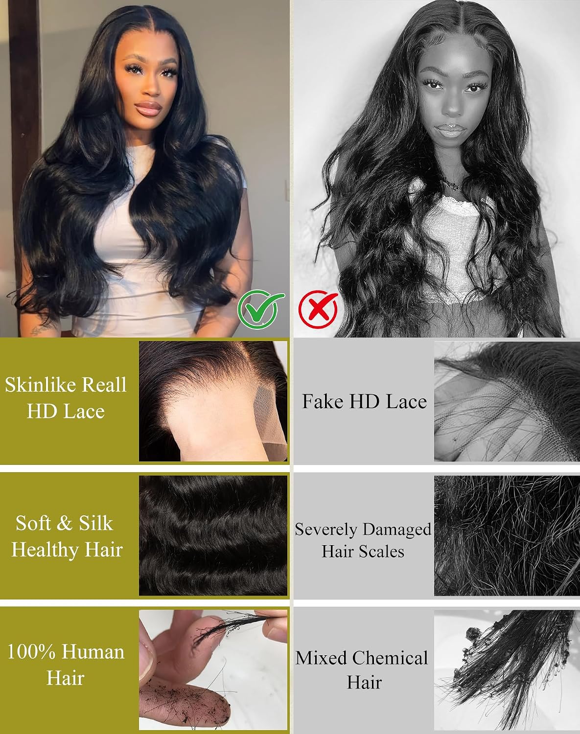MsBertha 26 Inch Body Wave Human Hair Wig 13x6 Lace Front Wigs Human Hair Pre Plucked 200 Density HD Lace Frontal Wigs With Baby Hair Glueless Wigs Silky Smooth Tangle-free for Women Daily