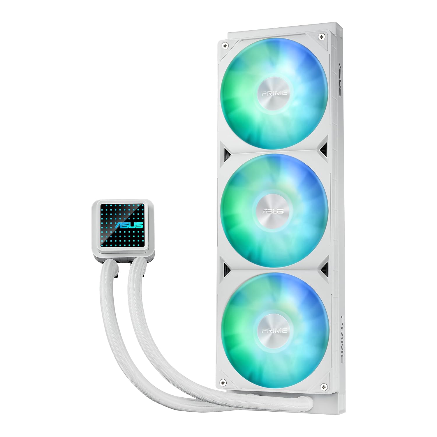 ASUS Prime LC 360 ARGB White Edition all-in-one CPU liquid cooler with special CPU contact area. water block with infinity mirror lens options. pre-installed ARGB fans & Aura lighting. 6 Year Warranty