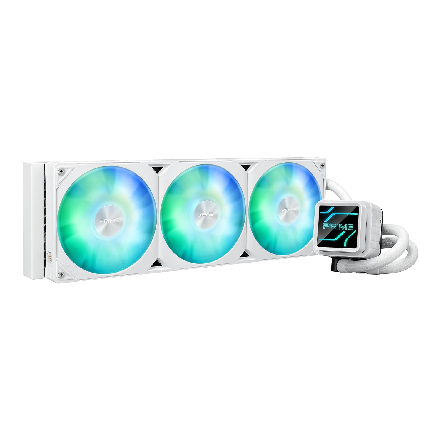 ASUS Prime LC 360 ARGB White Edition all-in-one CPU liquid cooler with special CPU contact area. water block with infinity mirror lens options. pre-installed ARGB fans & Aura lighting. 6 Year Warranty
