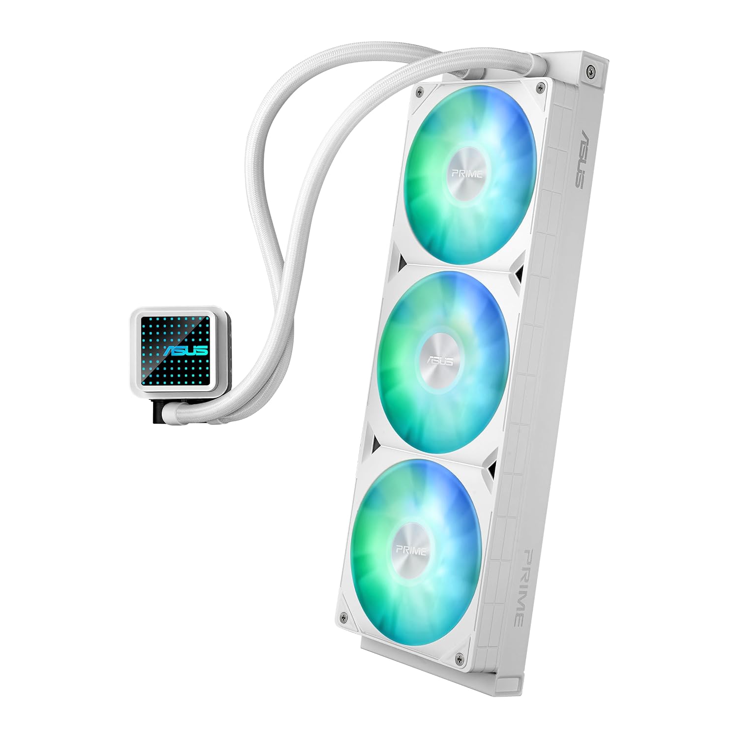 ASUS Prime LC 360 ARGB White Edition all-in-one CPU liquid cooler with special CPU contact area. water block with infinity mirror lens options. pre-installed ARGB fans & Aura lighting. 6 Year Warranty