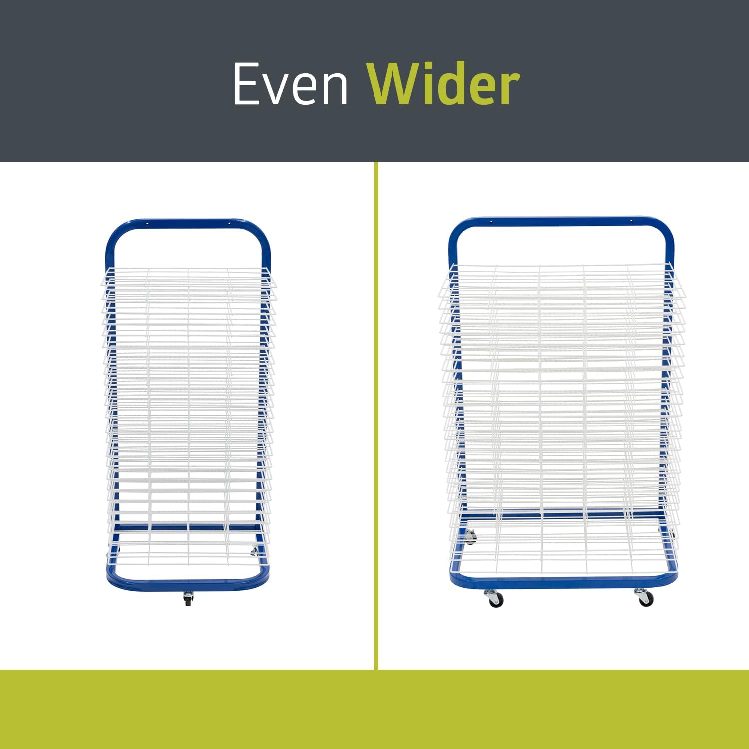 Pearington Mobile 25-Shelf Art Drying Rack for Classrooms and Art Studios. Heavy-Duty Steel Rolling Art Rack Cart with 25 Wide Shelves. Blue