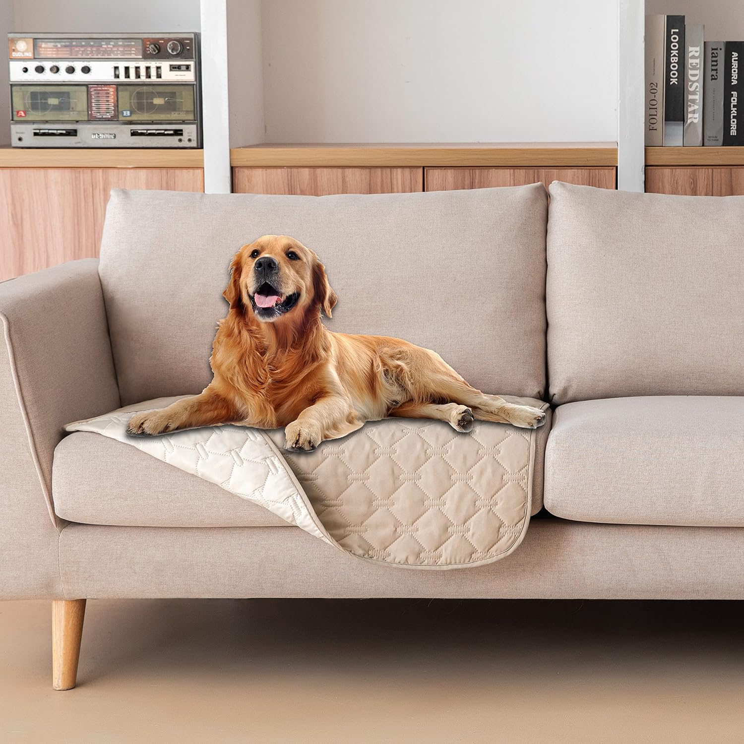 gogobunny 100% Double-Sided Waterproof Dog Bed Cover Pet Blanket Sofa Couch Furniture Protector for Puppy Large Dog Cat. Reversible (30x30 Inch (Pack of 1). Dark Beige/Light Beige)
