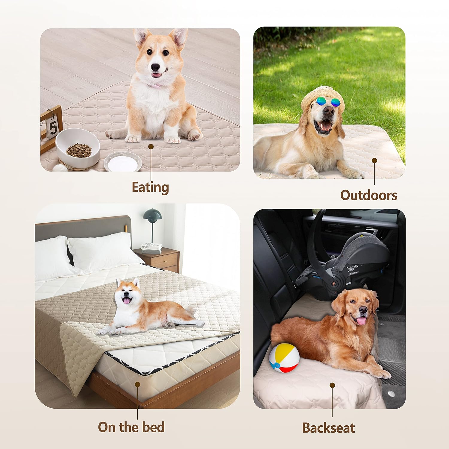 gogobunny 100% Double-Sided Waterproof Dog Bed Cover Pet Blanket Sofa Couch Furniture Protector for Puppy Large Dog Cat. Reversible (30x30 Inch (Pack of 1). Dark Beige/Light Beige)