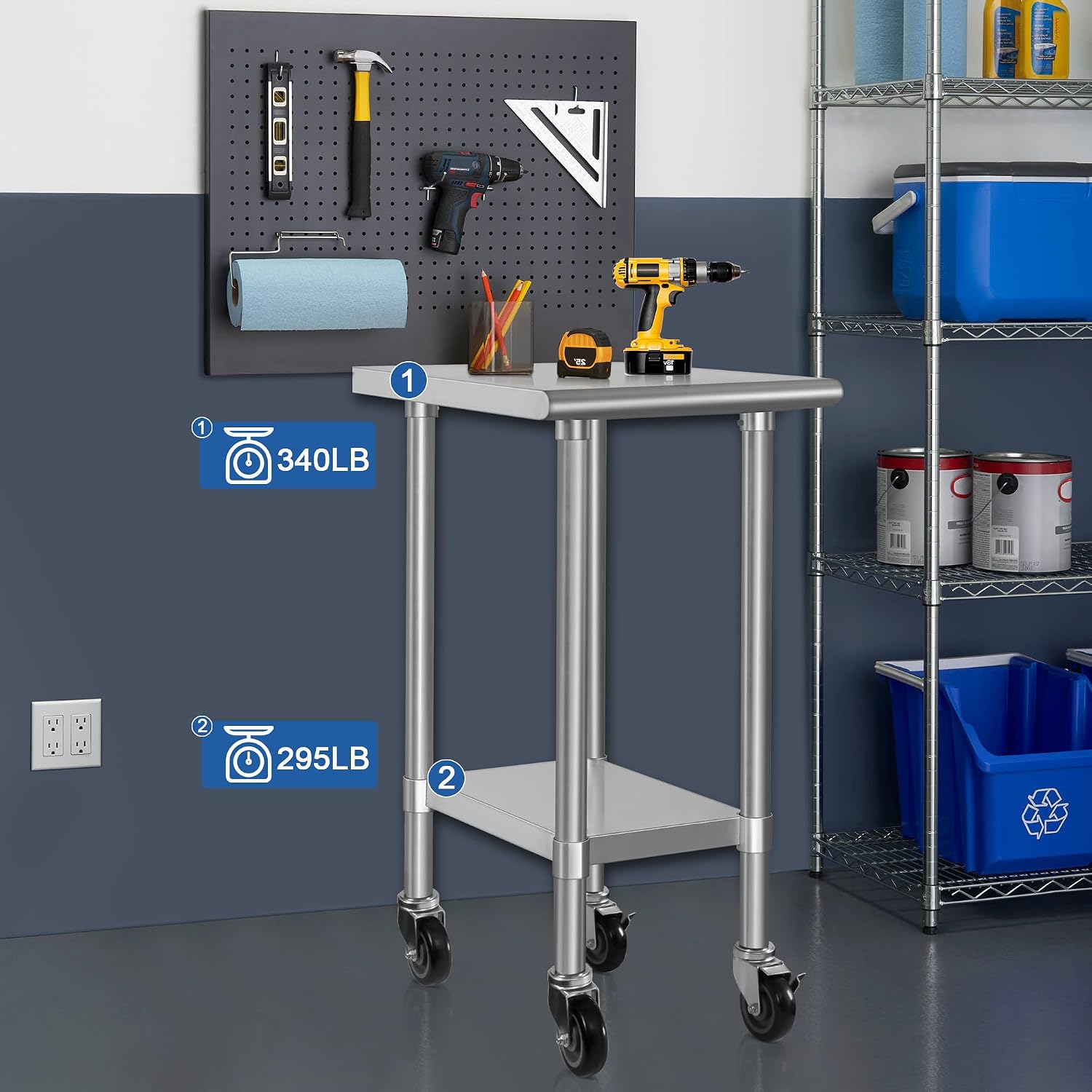 HARDURA Stainless Steel Commercial Table 24×18 Inches with Casters | Prep & Work Table. Heavy Duty Metal Table with Wheels. NSF 430