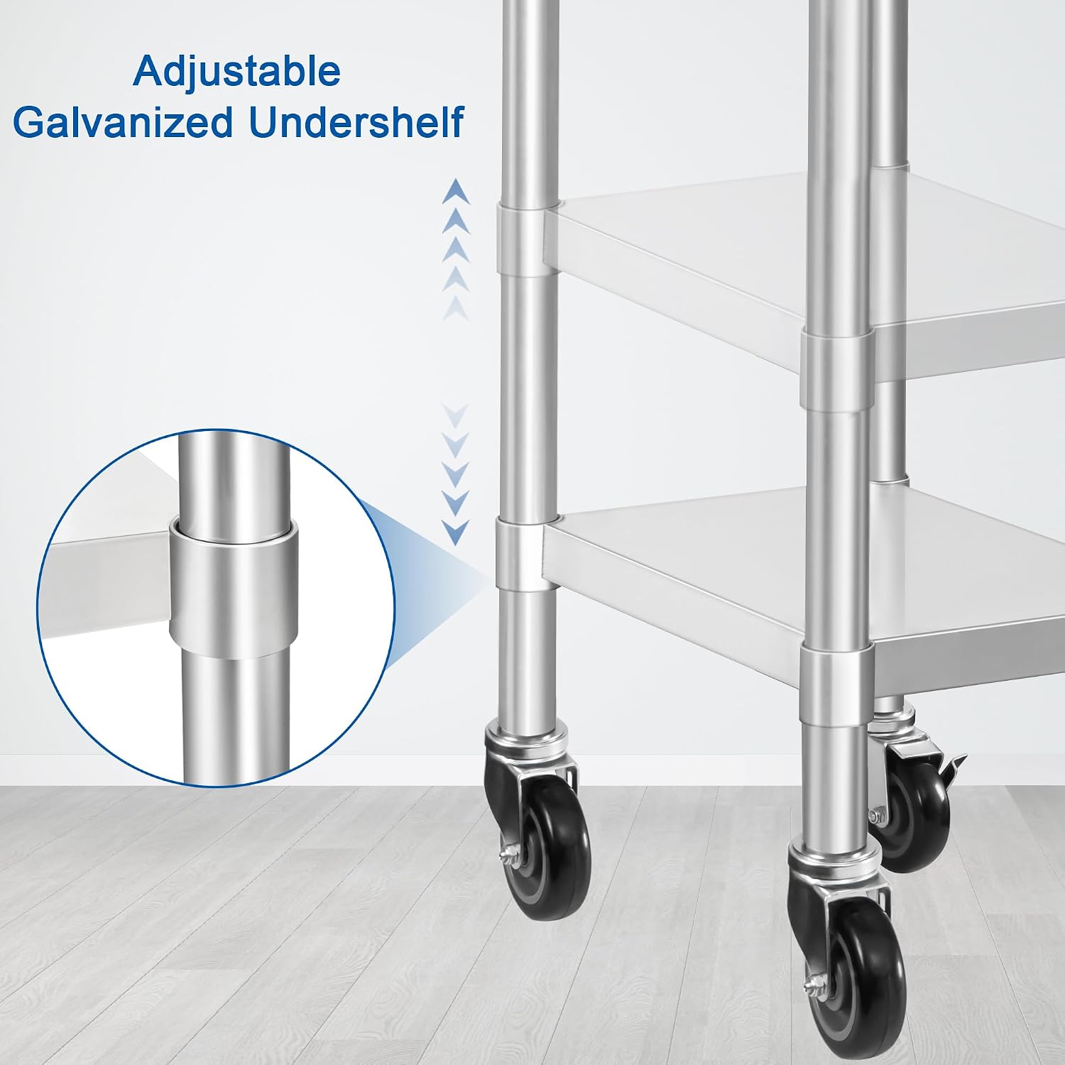 HARDURA Stainless Steel Commercial Table 24×18 Inches with Casters | Prep & Work Table. Heavy Duty Metal Table with Wheels. NSF 430