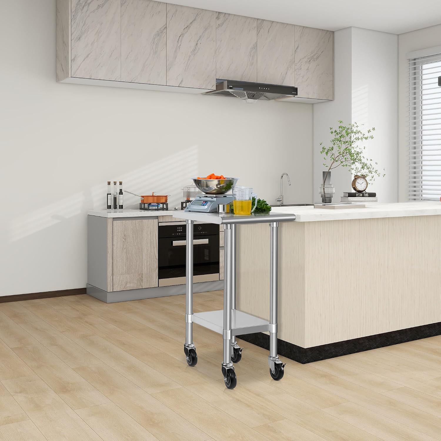 HARDURA Stainless Steel Commercial Table 24×18 Inches with Casters | Prep & Work Table. Heavy Duty Metal Table with Wheels. NSF 430