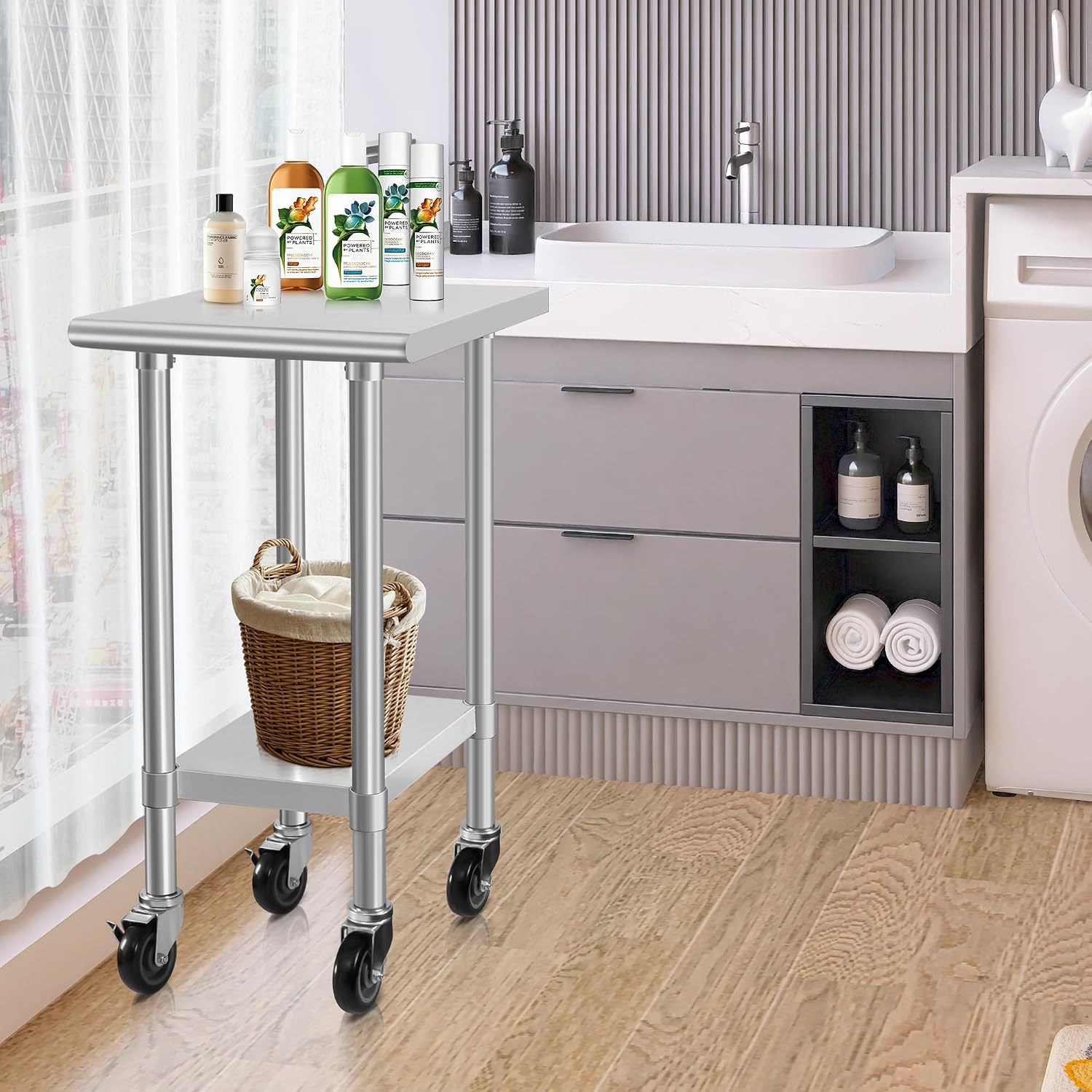 HARDURA Stainless Steel Commercial Table 24×18 Inches with Casters | Prep & Work Table. Heavy Duty Metal Table with Wheels. NSF 430