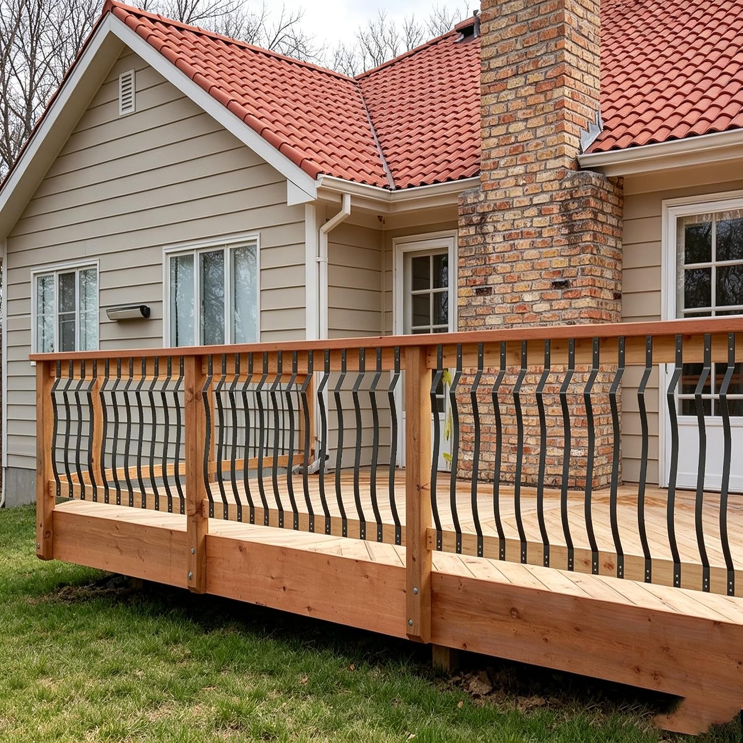 HZIU 61 Pack 29.5 Deck Balusters with Screws .Iron Deck Railing | Rustproof Pre-Drilled Wave Arc Spindles .Easy install Metal Spindles for Outdoor Porch Stair Deck Railing - Amazon.com