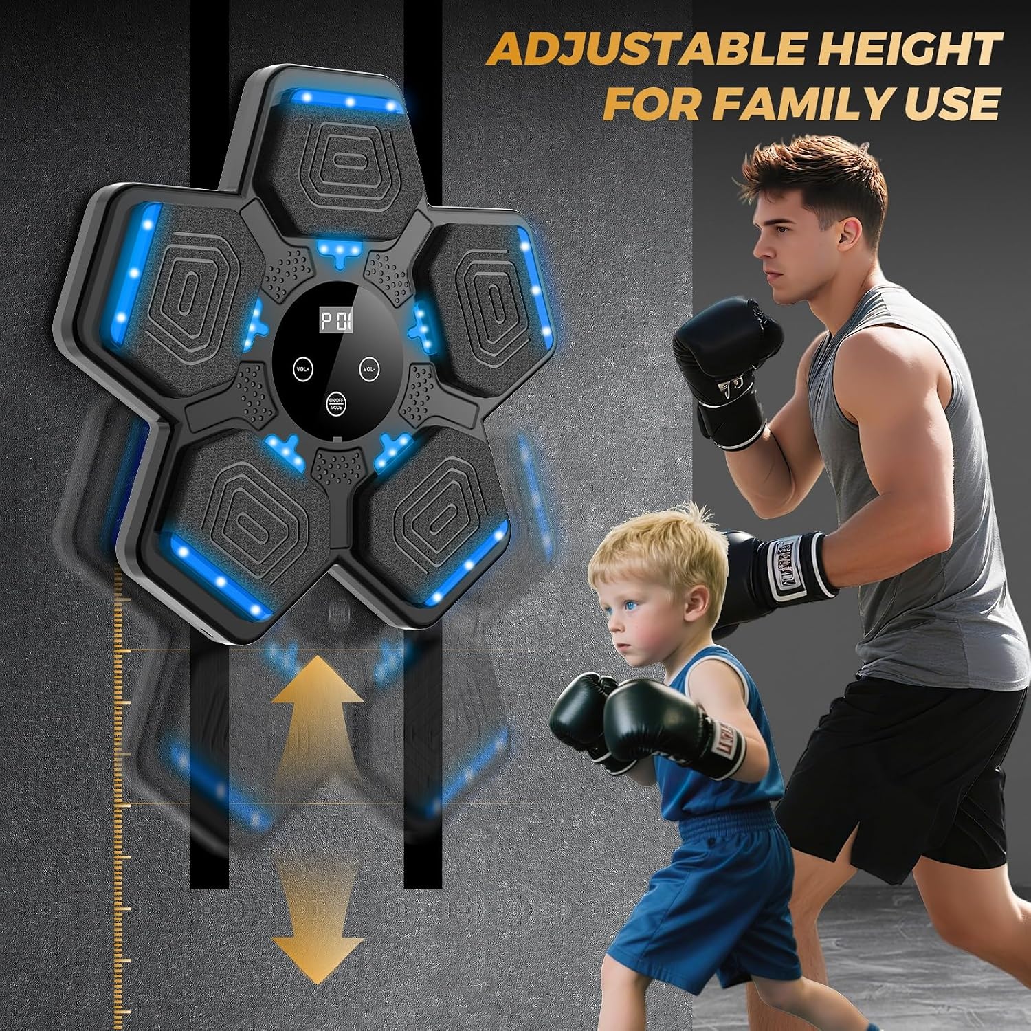 Music Boxing Machine. Wall Mounted Bluetooth Punching Pad with Gloves | Height Adjustable Easy Setup with 5 Levels for Adults and Kids. Bluetooth Music Boxing for All Groups at Home and Office