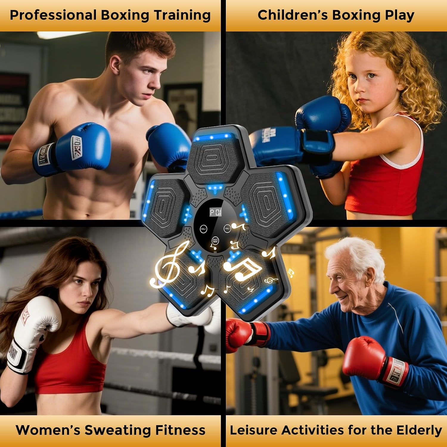Music Boxing Machine. Wall Mounted Bluetooth Punching Pad with Gloves | Height Adjustable Easy Setup with 5 Levels for Adults and Kids. Bluetooth Music Boxing for All Groups at Home and Office