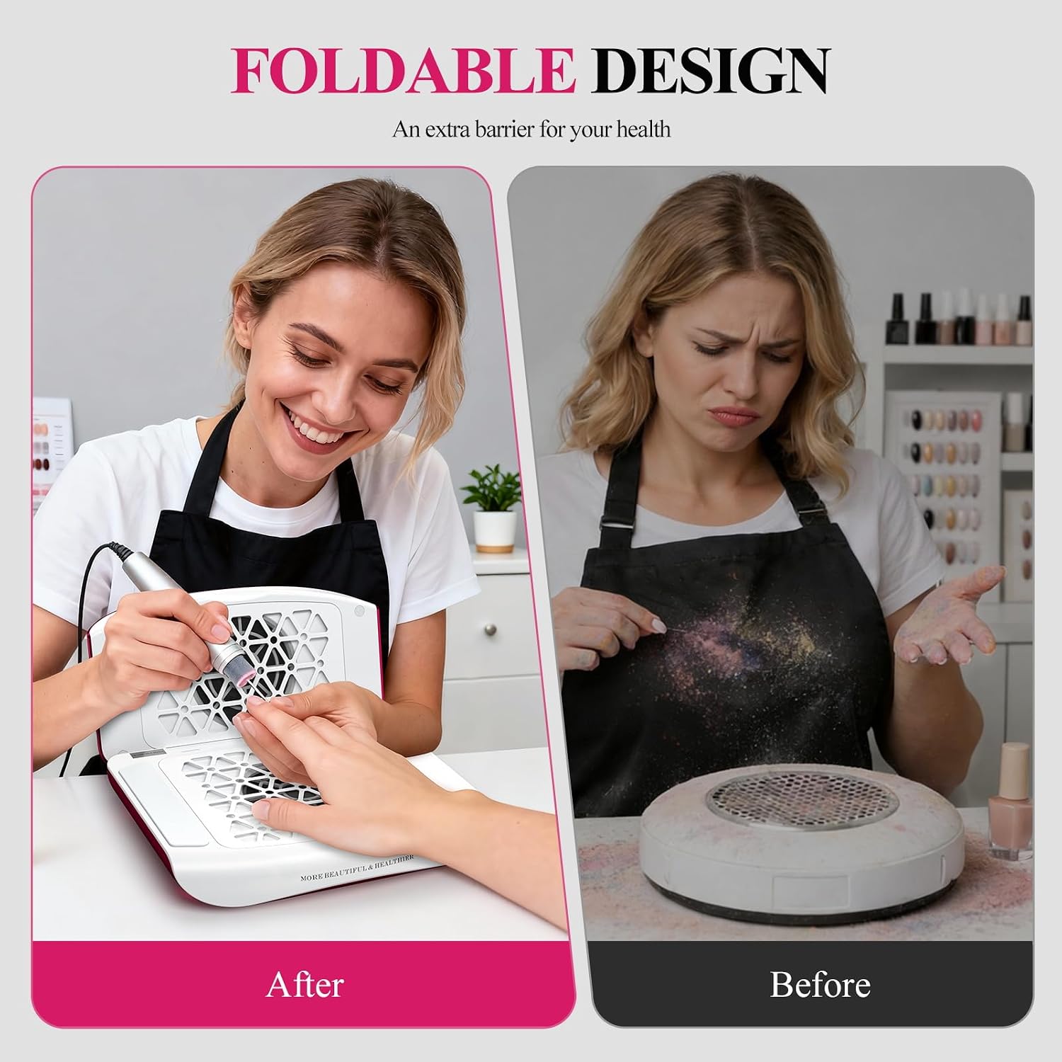 Nail Dust Collector. 2026 Upgrade 2800PA Professional Foldable Nail Vacuum Dust Collector Fan with Filter Papers (30 Pcs) for Acrylic Nail Polishing & Manicure at Nail Salon & Home - Red