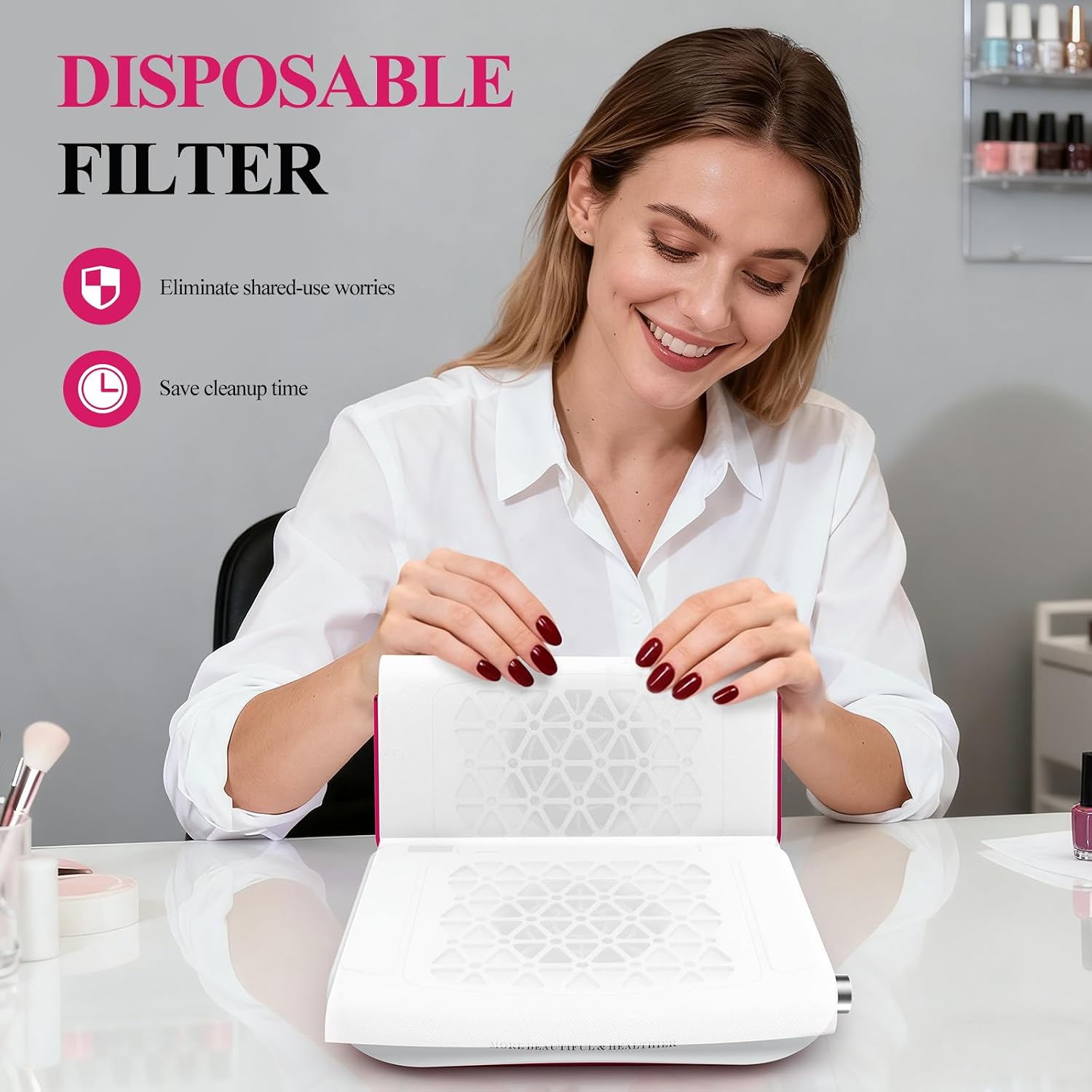 Nail Dust Collector. 2026 Upgrade 2800PA Professional Foldable Nail Vacuum Dust Collector Fan with Filter Papers (30 Pcs) for Acrylic Nail Polishing & Manicure at Nail Salon & Home - Red