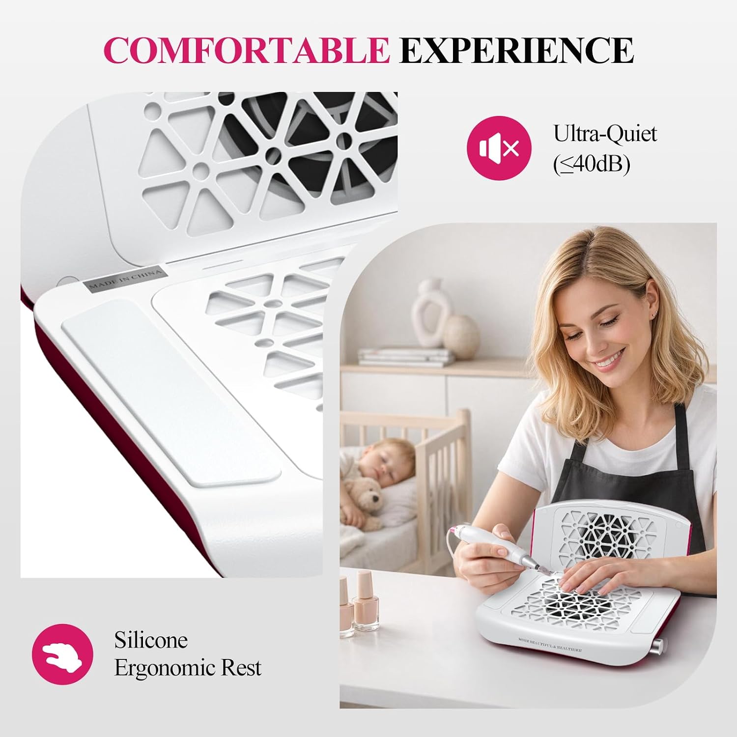 Nail Dust Collector. 2026 Upgrade 2800PA Professional Foldable Nail Vacuum Dust Collector Fan with Filter Papers (30 Pcs) for Acrylic Nail Polishing & Manicure at Nail Salon & Home - Red