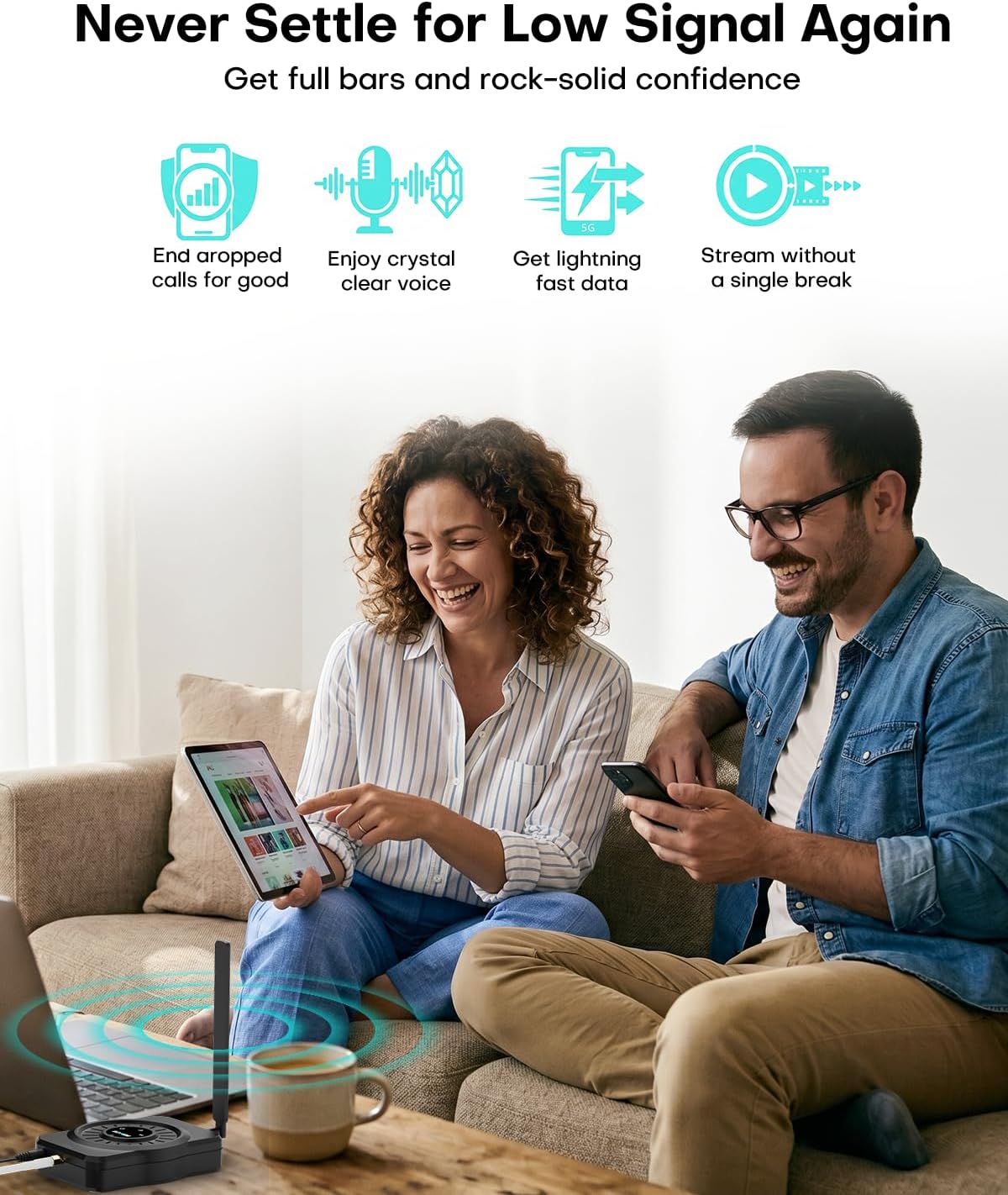 ZORIDA Cell Phone Signal Booster for All US Carriers. Boosts 5G 4G LTE 3G. Cell Phone Booster 72dB High Gain Antennas. Cellular Signal Booster Verizon. AT&T. T-Mobile. App Support FCC Approved