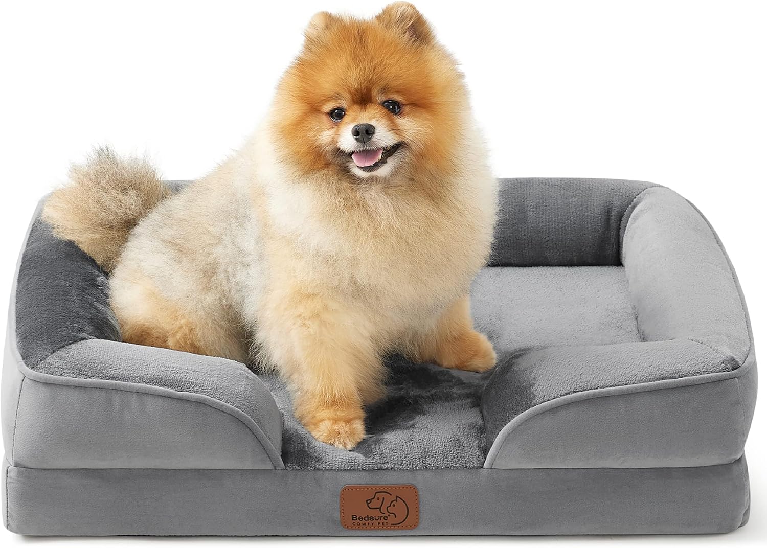 Bedsure Orthopedic Dog Beds for Small Dogs with Removable Washable Cover | 24 Classic Comfy Puppy Couch Sofa Waterproof. Cozy Bolster Sides. Nonslip Bottom. Pet bed for Cats.Senior Dogs. Grey