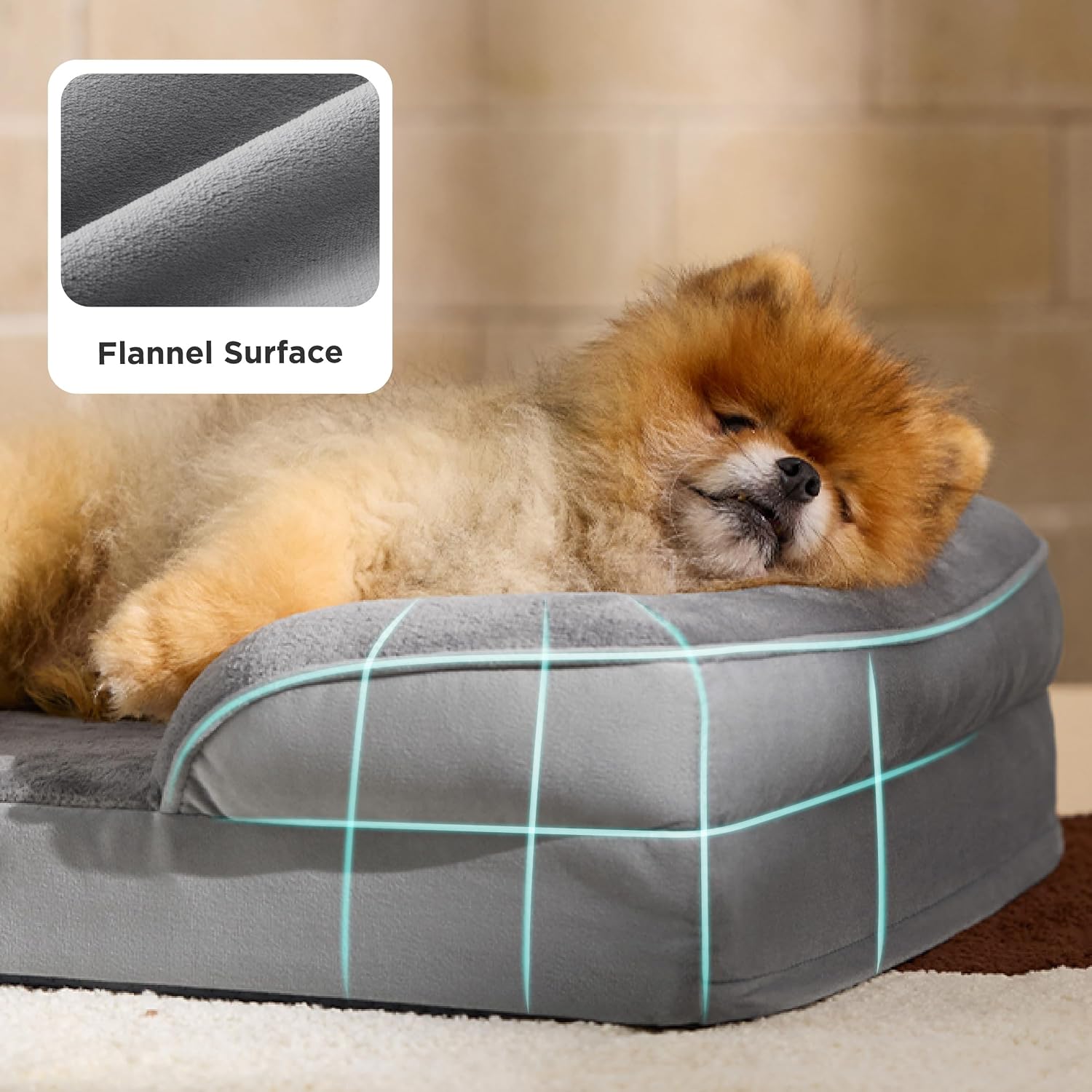 Bedsure Orthopedic Dog Beds for Small Dogs with Removable Washable Cover | 24 Classic Comfy Puppy Couch Sofa Waterproof. Cozy Bolster Sides. Nonslip Bottom. Pet bed for Cats.Senior Dogs. Grey