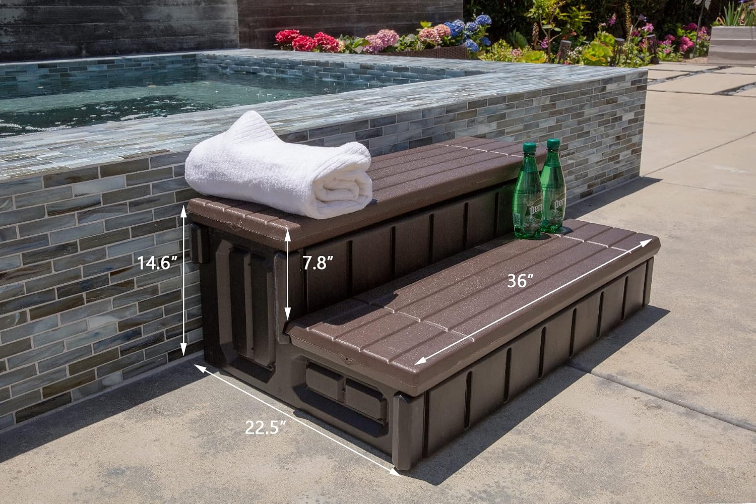 XtremepowerUS Universal 2 Slip-Resistant Spa & Hot Tub Step Outdoor Indoor Stool Pool Ladder Compartment Spa Step 36 Inches Long with Storage. Brown/Black