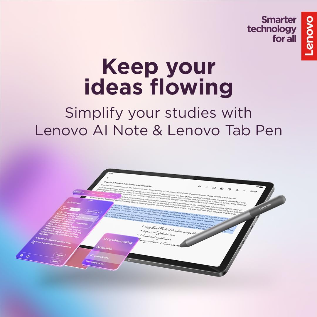 Lenovo Idea Tab - College Tablet - 11″ 2.5K IPS Touchscreen Display - 90Hz - MediaTek Dimensity 6300-4 GB Memory - 128 GB Storage - Integrated Arm Mali-G57 MC2 - Tab Pen and Folio Case