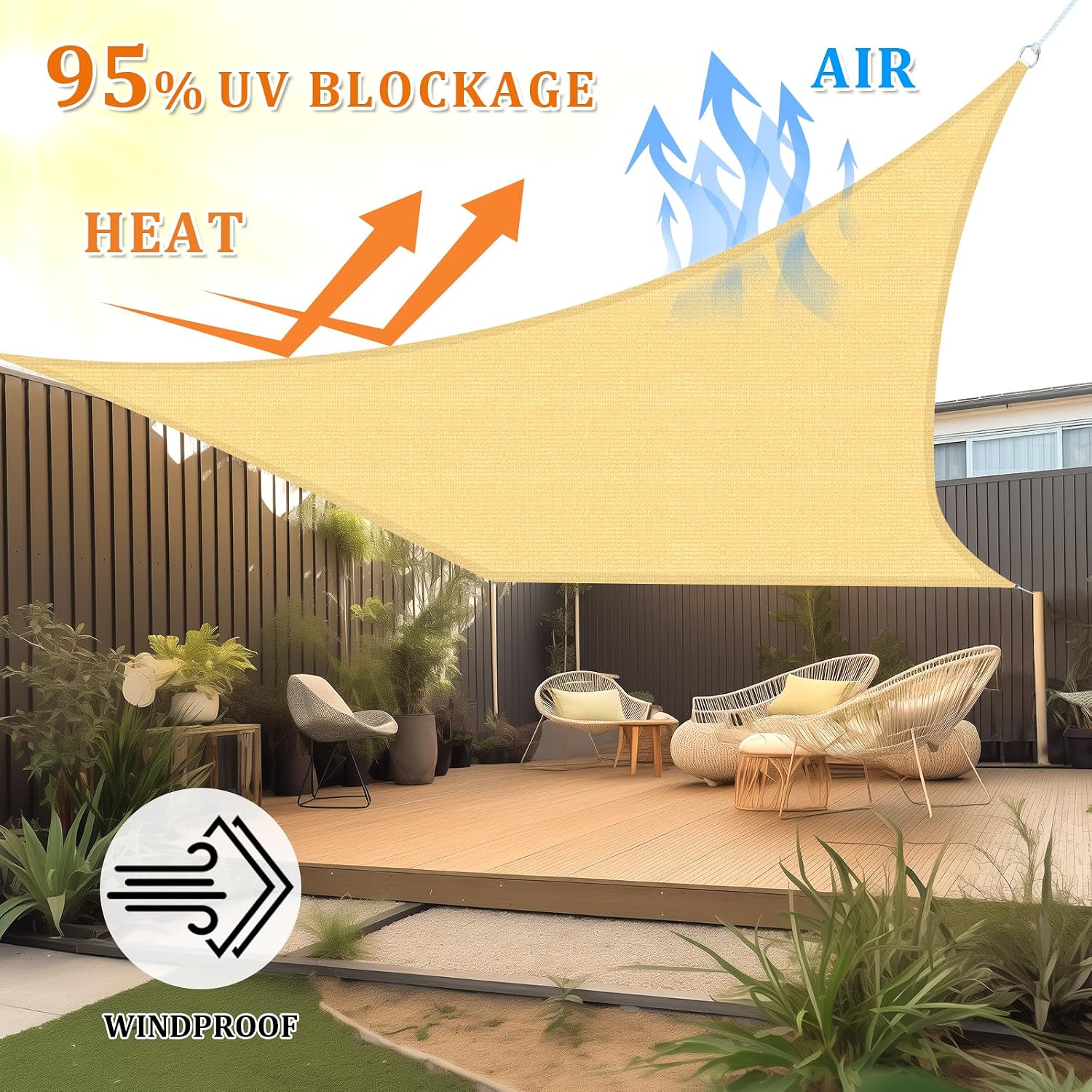 Shade&Beyond Custom 20'x26' Sun Shade Sail Canopy Rectangle UV Block Breathable Curved Sunshade for Backyard Yard Deck Outdoor Facility and Activities. Sand (We Make Custom Size)