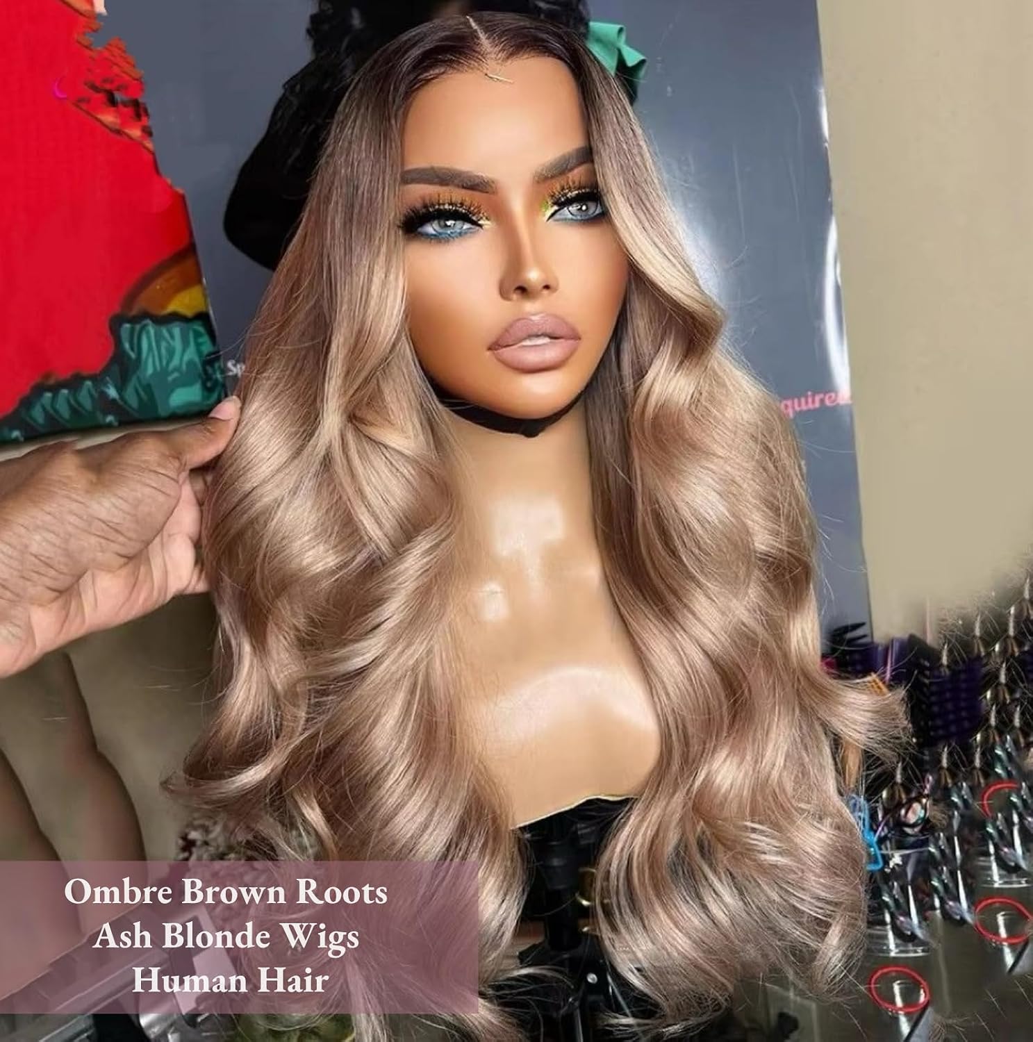 SIYUSI Ash Blonde Wig Human Hair Brown Roots Ombre Blonde 13x6 HD Lace Front Wig Body Wave Pre Plucked Natural Hairline for Black Women 26 Inch