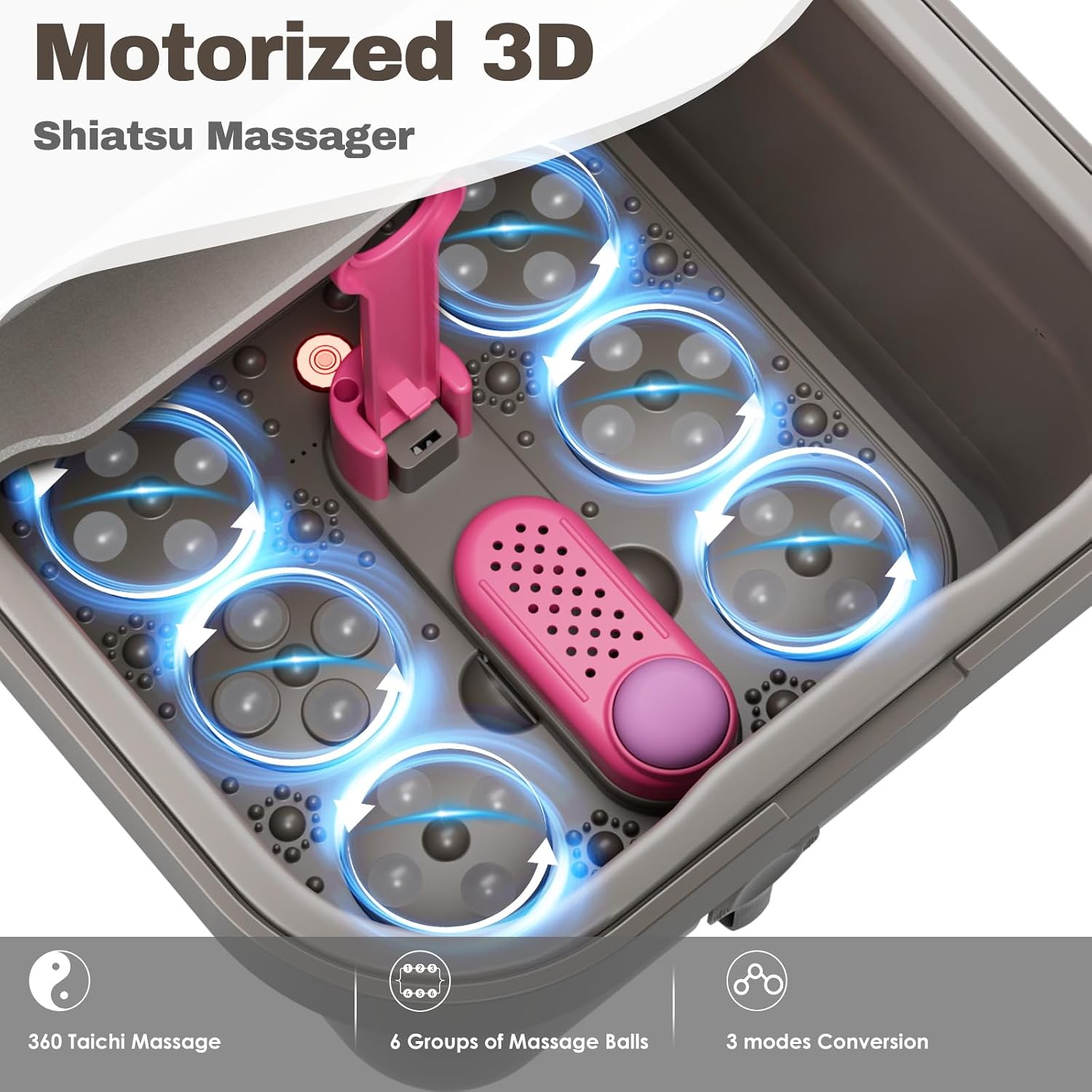Ranjova Foot Spa Electric Rotary Massage with Heat.Bubble.Remote Control | Foot Bath Massager with Color TouchScreen. Adjustable Temp and 24 Motorized Shiatsu Massage Balls (Dark Grey)