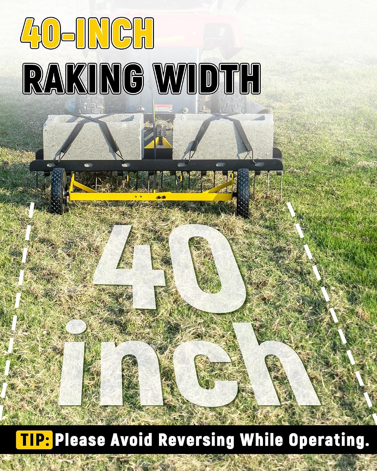 BlumeTrec Tow Behind Dethatcher. Pull Behind Lawn Dethatcher with Spring Steel Tines. Grass Dethatcher. Removes Thatch. Riding Lawn Tractor for Large Lawns. Yard and Garden Care. 40 Inch