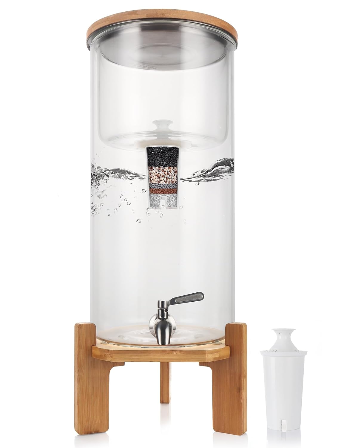 Glass Water Filter Pitcher.3.25 Gallon Water Filter Dispenser with Filter.BPA-Free.Reduces Chlorine and More.Softens the Water.Large Clearly Filtered Water Pitcher for Home.Office and Kitchen