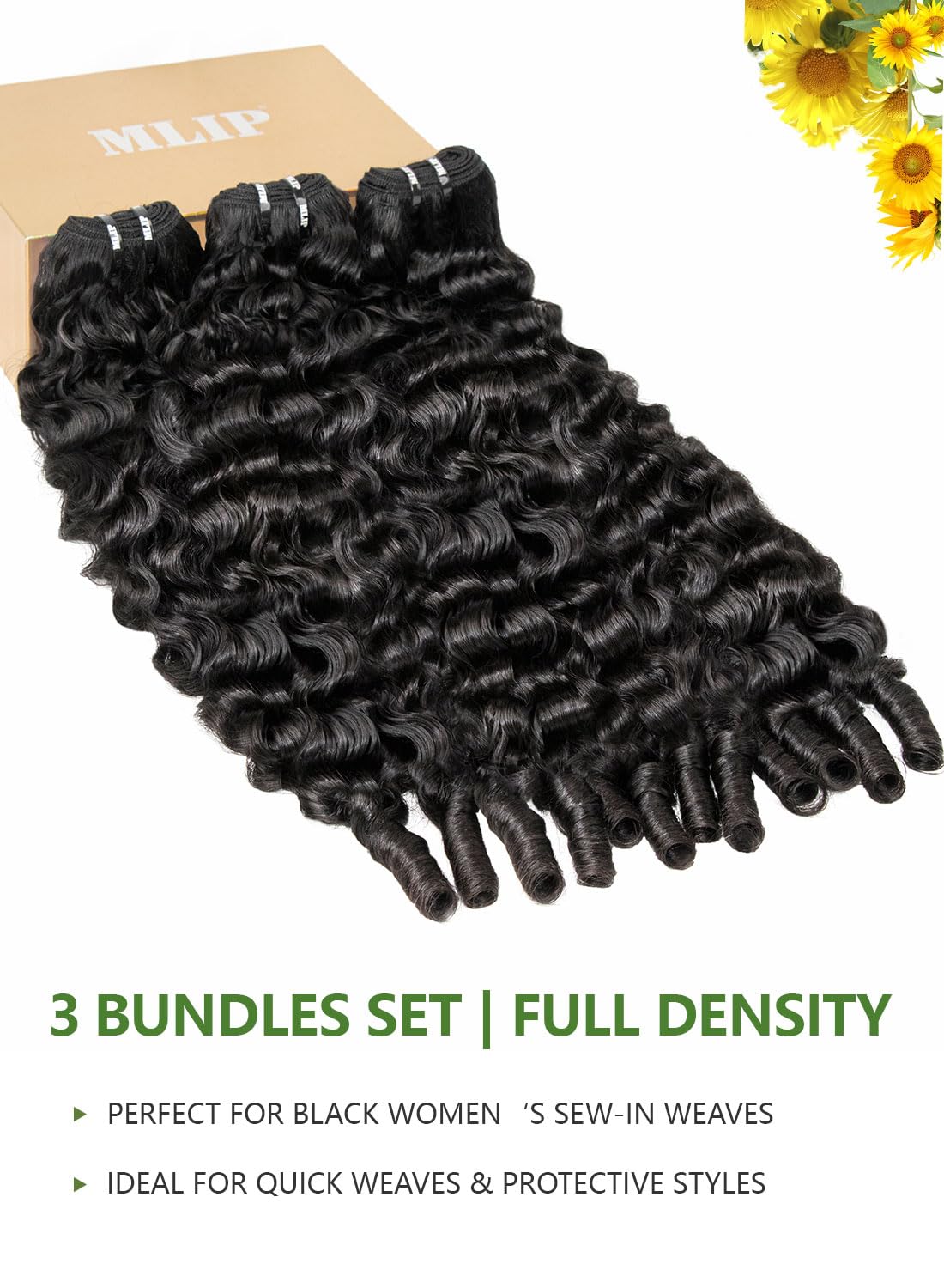 MLIP Burmese Curly Bundles Human Hair. 100% Raw Virgin Hair | Cuticle Aligned Thick From Root to Tip. Moisture Retaining Bouncy Curls. Low Shedding. 3 Bundles 16 18 20 Inch Sew In Weave