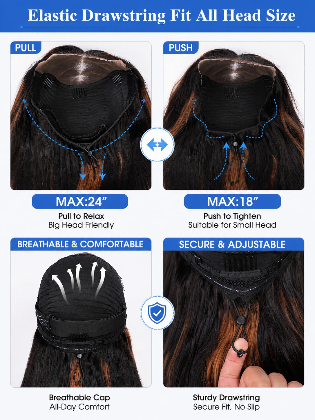26 inch 7x6 Glueless Wigs Human Hair Pre Plucked Pre Cut 1B/30 Body Wave | Ombre Lace Front Wig Human Hair 180% density.pre-plucked & pre-cut. Glueless Wear & Go. Adjustable drawstring. Silky & soft