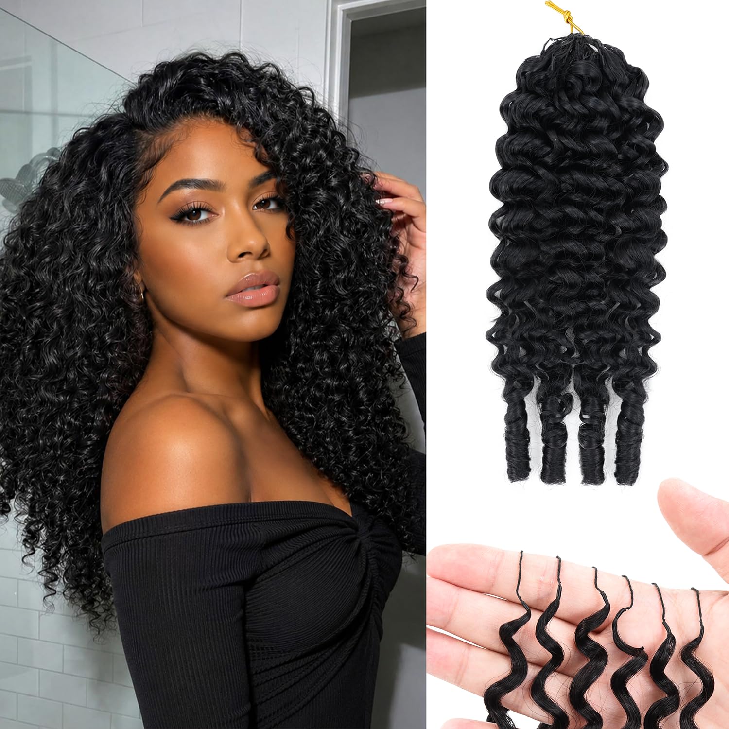 LOVENEA Burmese Curly Crochet Human Hair for Black Women 18 Inch 150g | Pre-Separated Miracle Knots. Invisible Knotless. 100% Virgin Human Hair. Soft Natural Black. Reusable Feather Hair Extensions