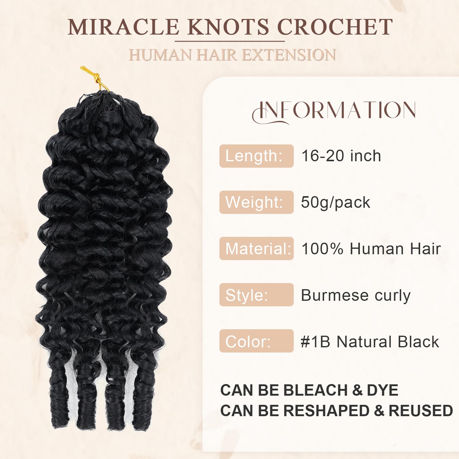 LOVENEA Burmese Curly Crochet Human Hair for Black Women 18 Inch 150g | Pre-Separated Miracle Knots. Invisible Knotless. 100% Virgin Human Hair. Soft Natural Black. Reusable Feather Hair Extensions