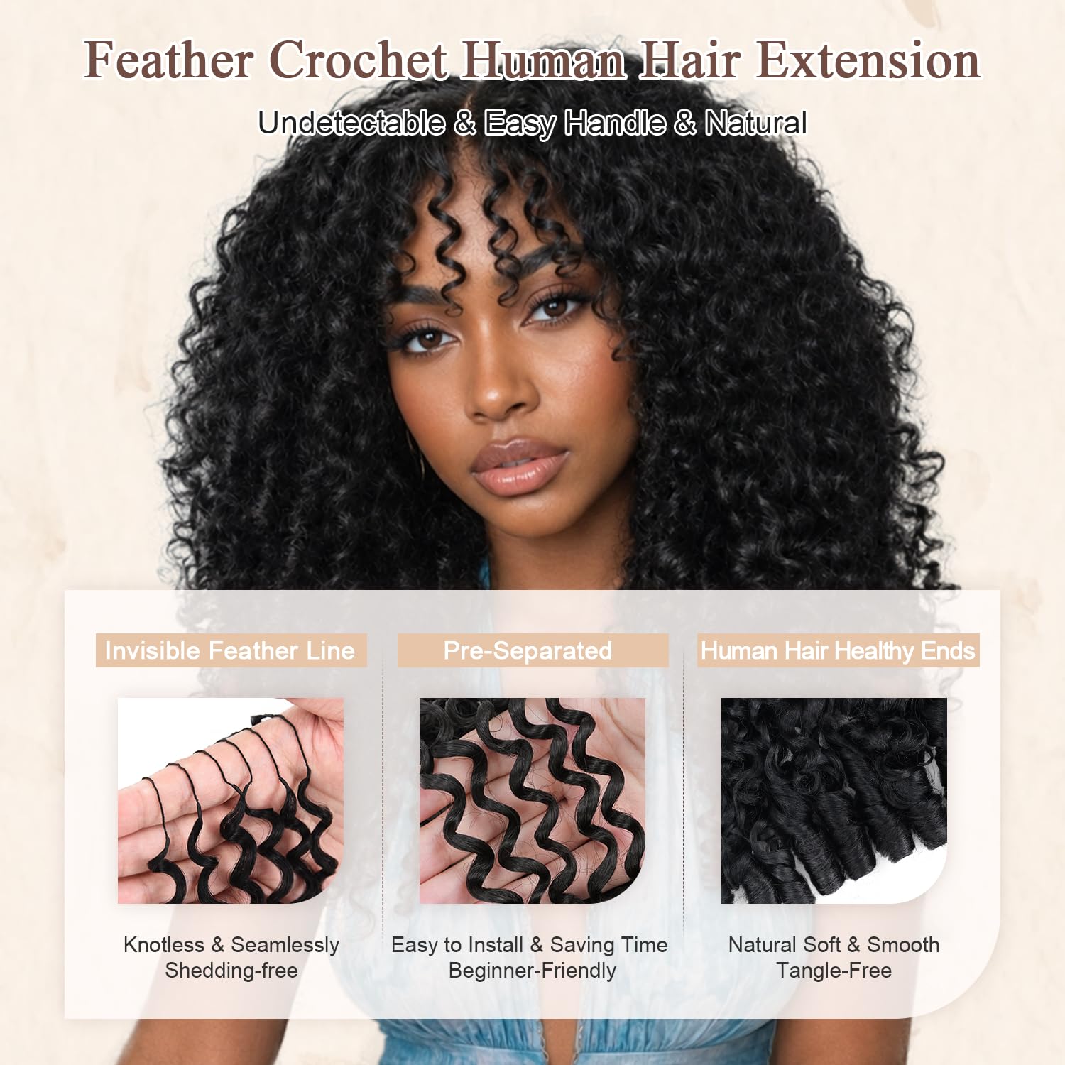 LOVENEA Burmese Curly Crochet Human Hair for Black Women 18 Inch 150g | Pre-Separated Miracle Knots. Invisible Knotless. 100% Virgin Human Hair. Soft Natural Black. Reusable Feather Hair Extensions